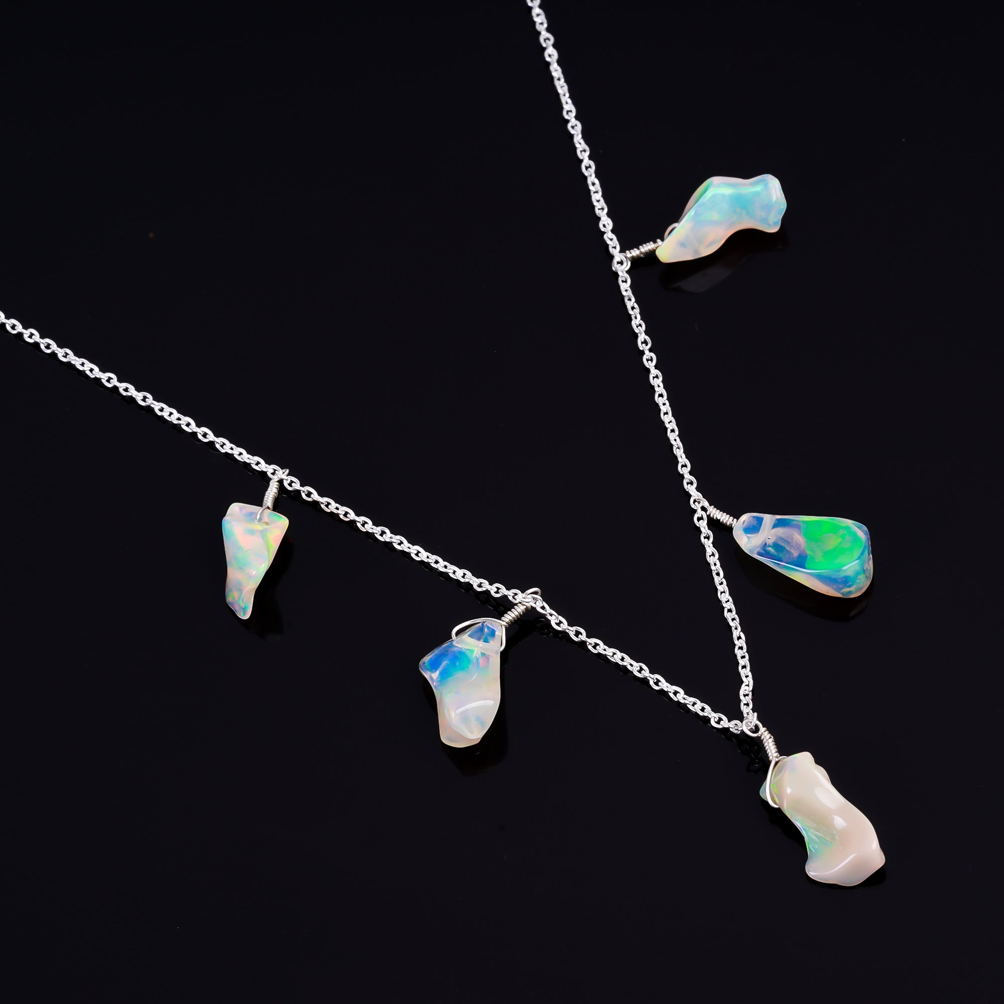 Glamorous beauty enhanced with 15 Ct 5 Pc Raw Ethiopian Opal Necklace made with 925 silver