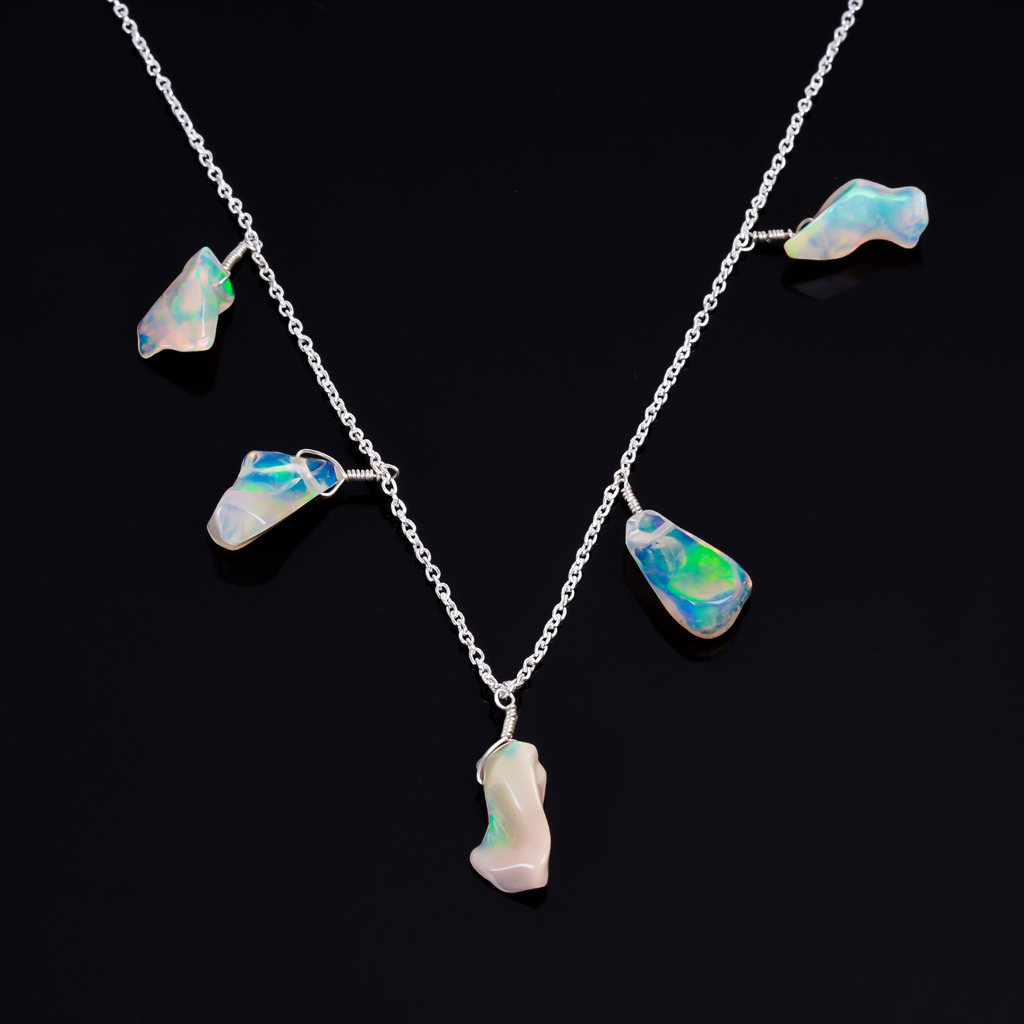 Rare Raw Ethiopian Opal 15 Ct 5 Pc Necklace with enchanting beauty