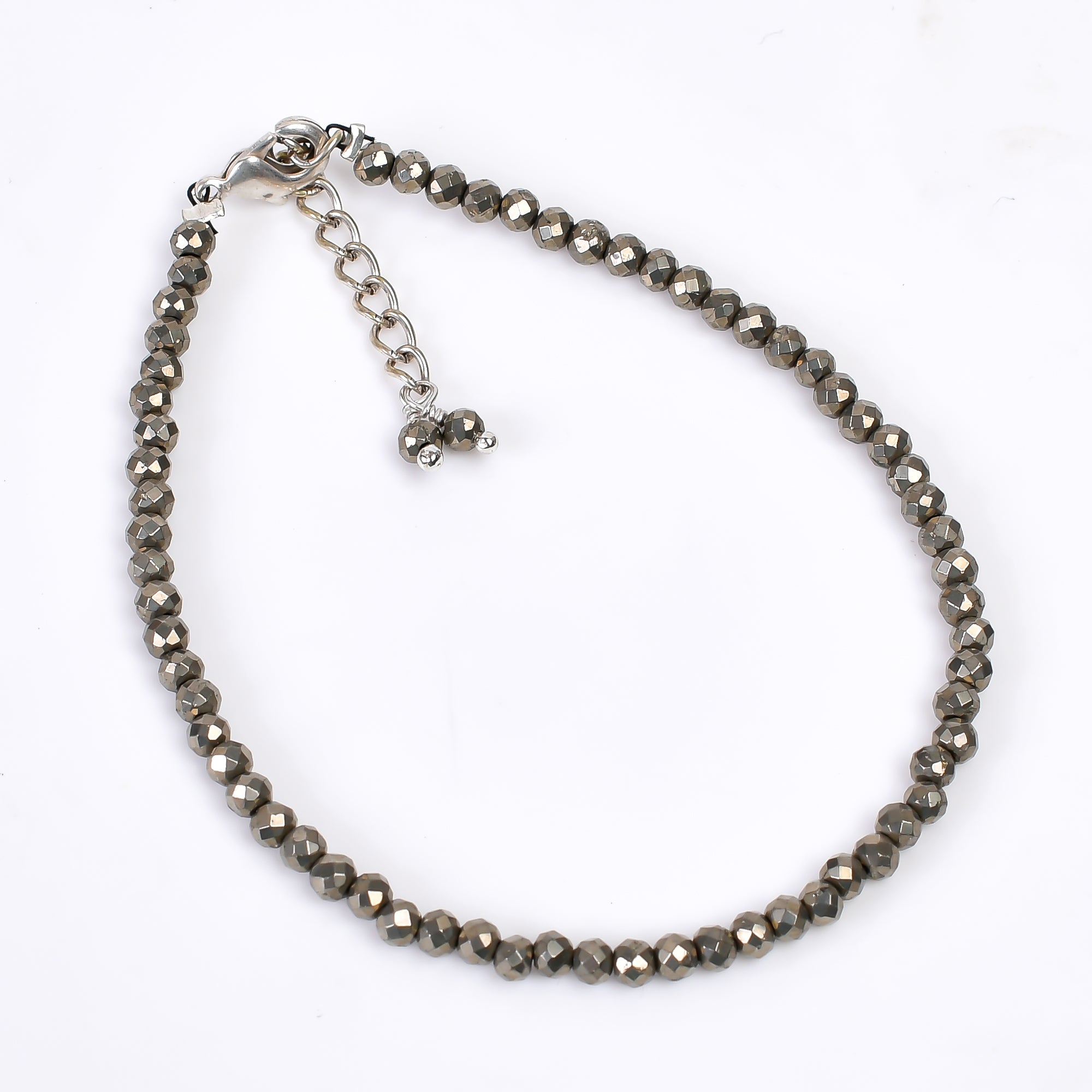 Pyrite Healing Gemstone Bracelet | Natural Micro Round Silver Beads
