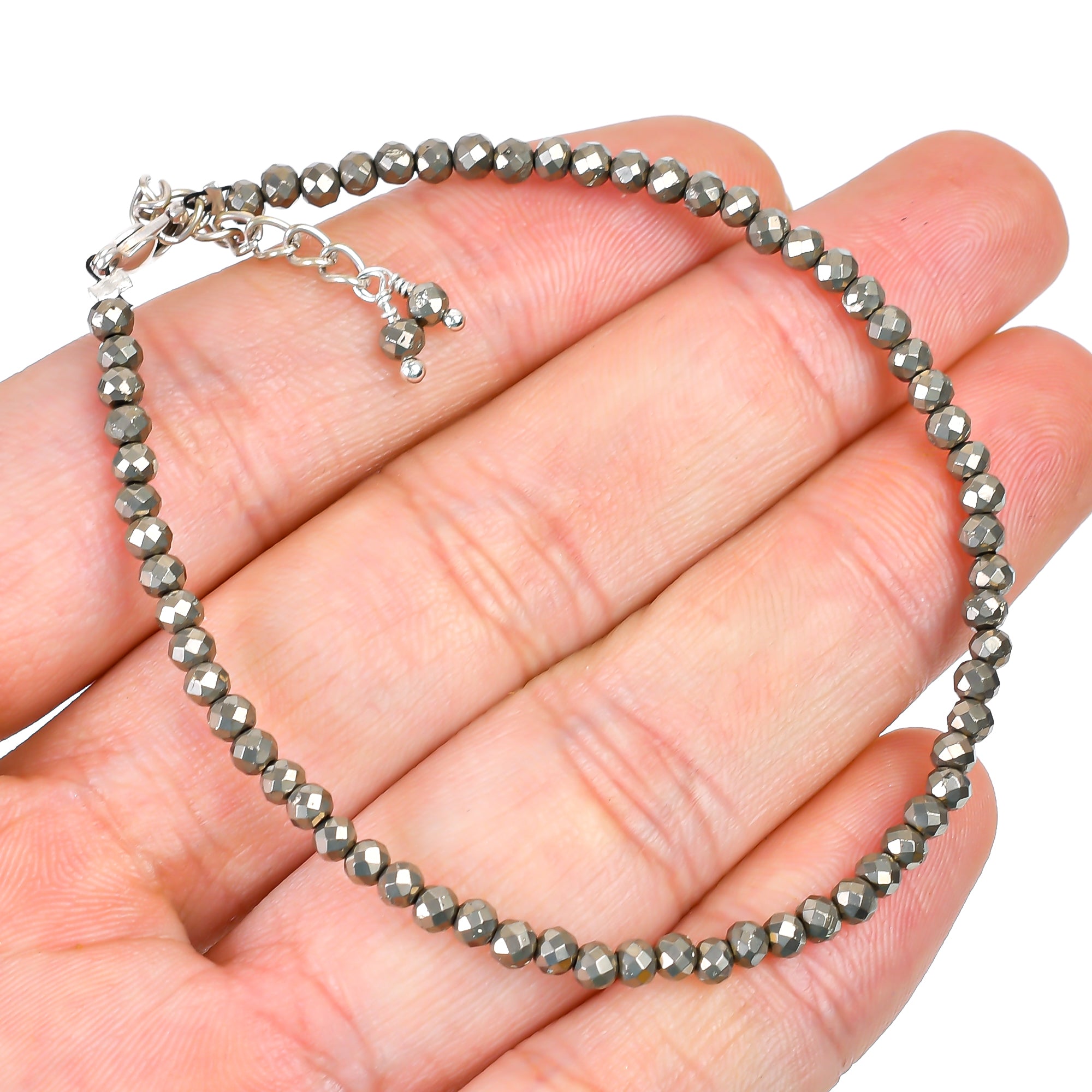Pyrite Healing Gemstone Bracelet | Natural Micro Round Silver Beads
