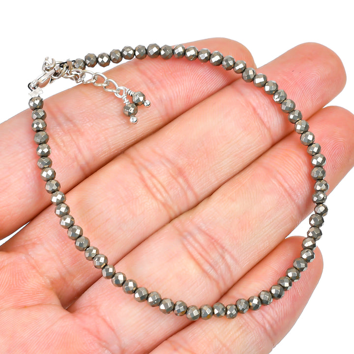 Pyrite Healing Gemstone Bracelet | Natural Micro Round Silver Beads