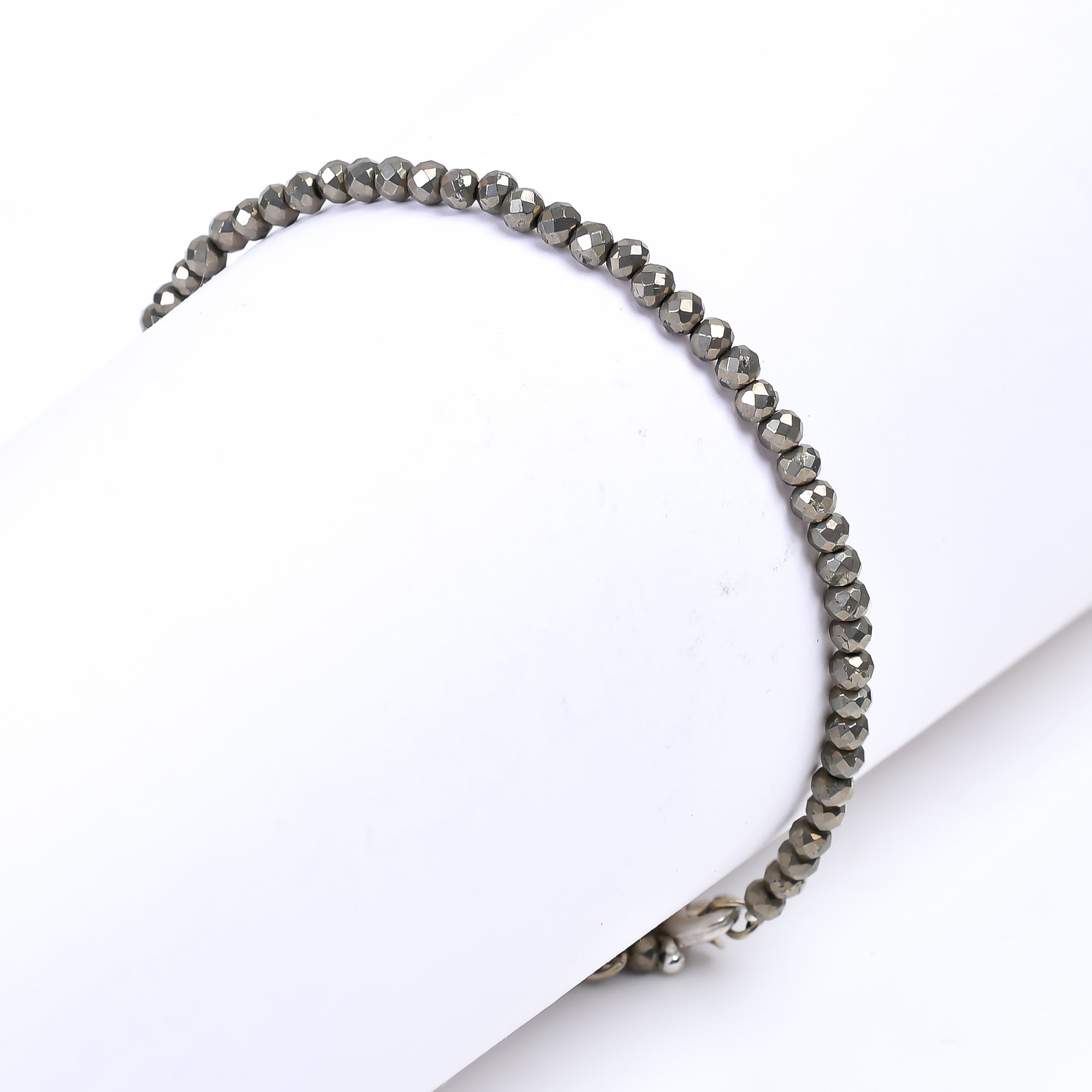 Pyrite Healing Gemstone Bracelet | Natural Micro Round Silver Beads
