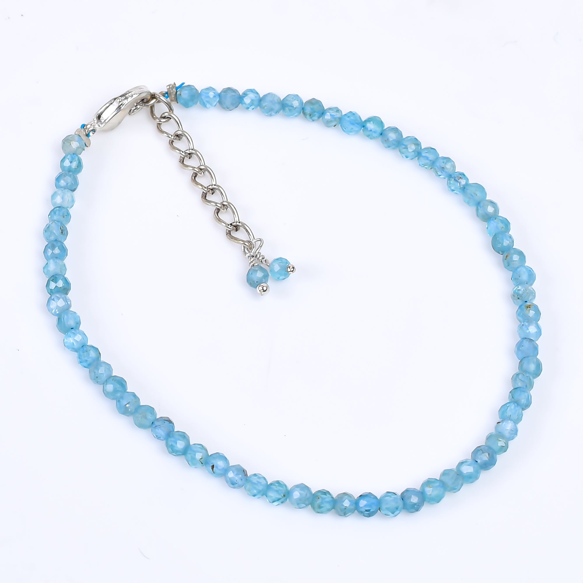 Blue Apatite Healing Gemstone Bracelet | Natural Micro Round Beads Jewelry
