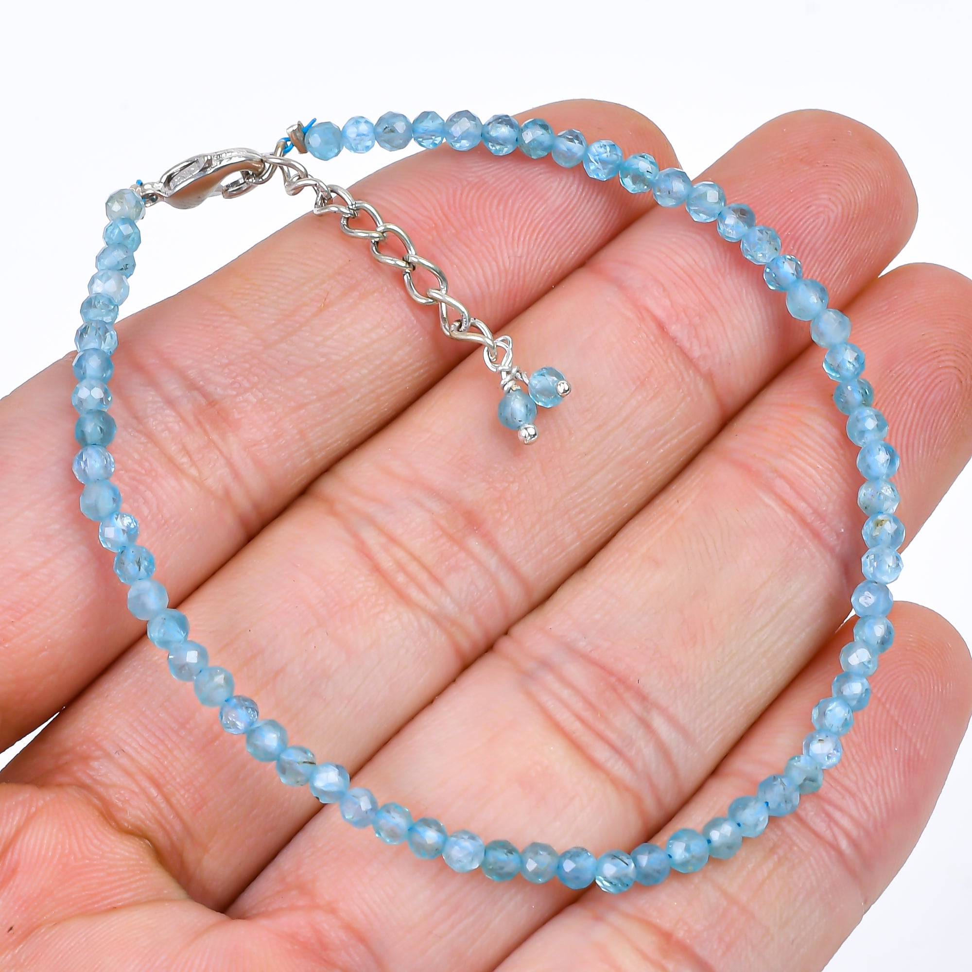 Blue Apatite Healing Gemstone Bracelet | Natural Micro Round Beads Jewelry