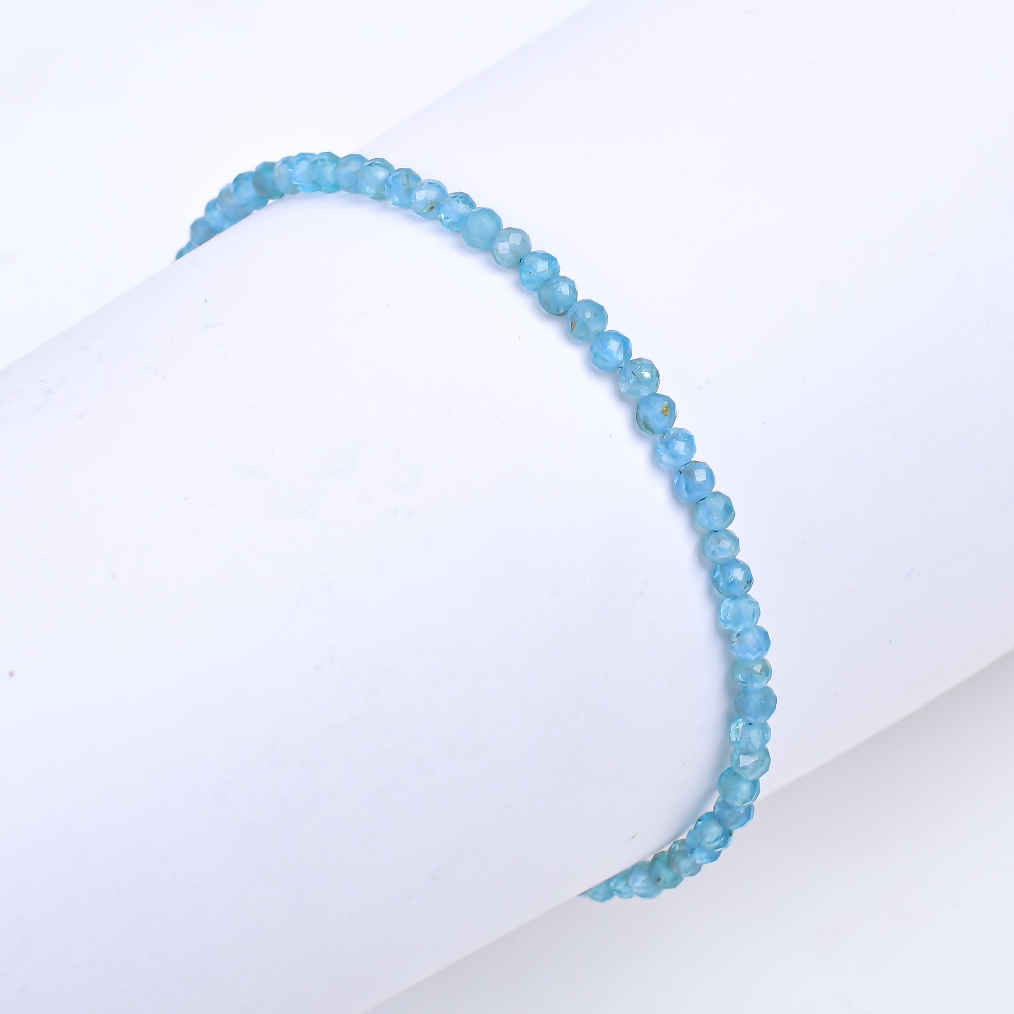 Blue Apatite Healing Gemstone Bracelet | Natural Micro Round Beads Jewelry