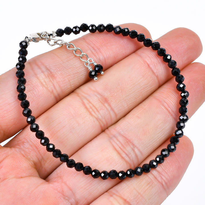 Black Spinel Healing Gemstone Bracelet | Natural Faceted Crystal Beads