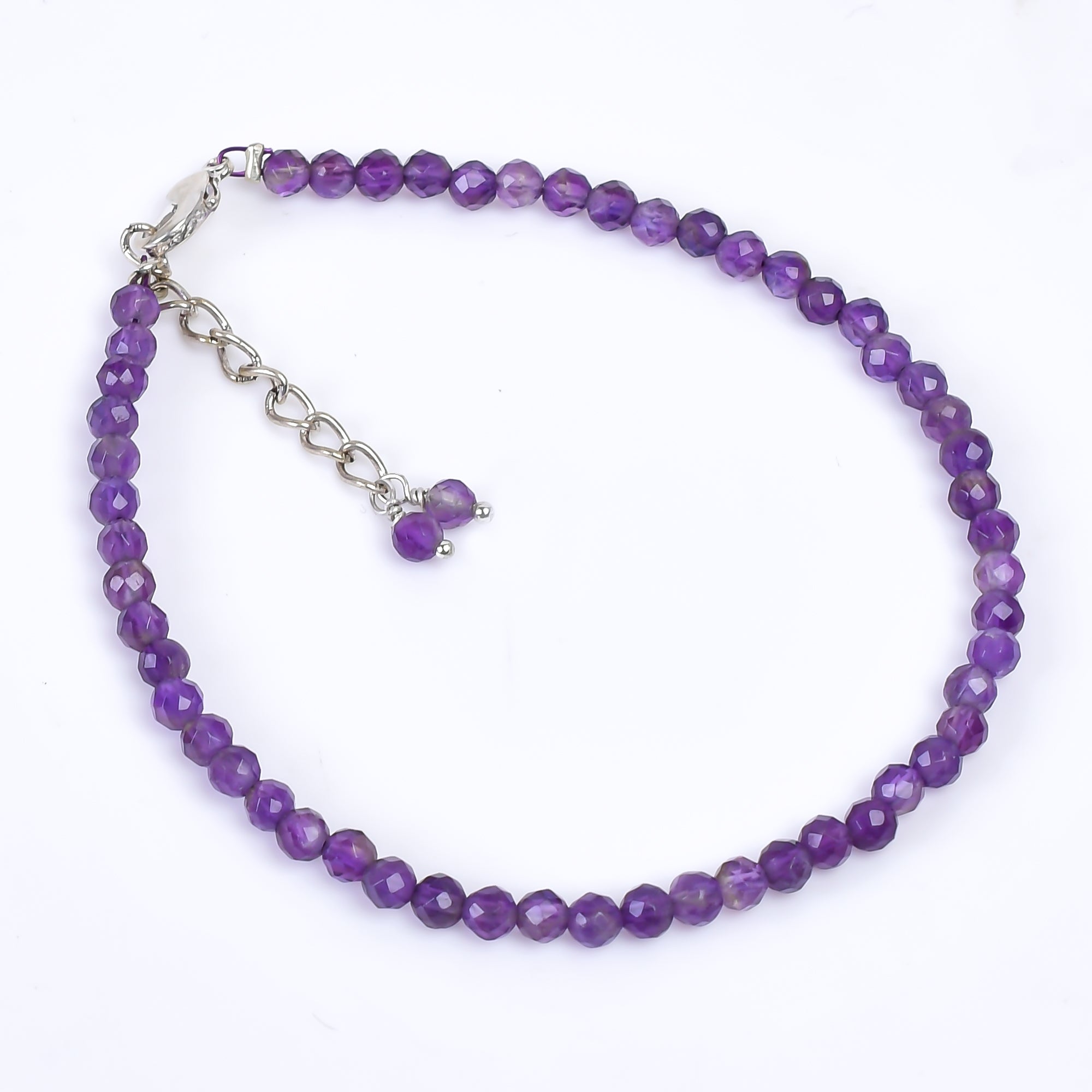 Genuine Amethyst Beads Bracelet | Natural Micro-Faceted Purple Gemstone