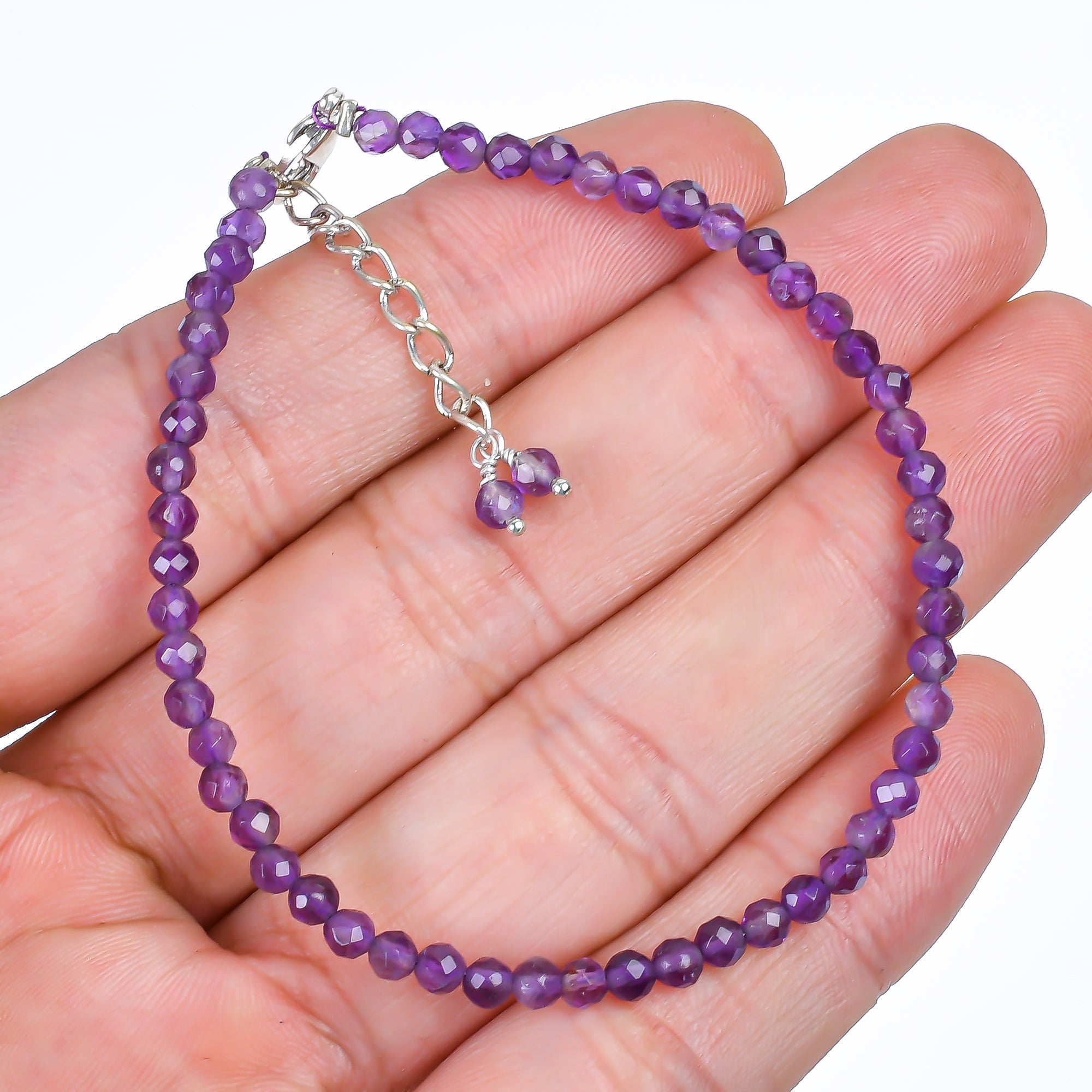 Genuine Amethyst Beads Bracelet | Natural Micro-Faceted Purple Gemstone