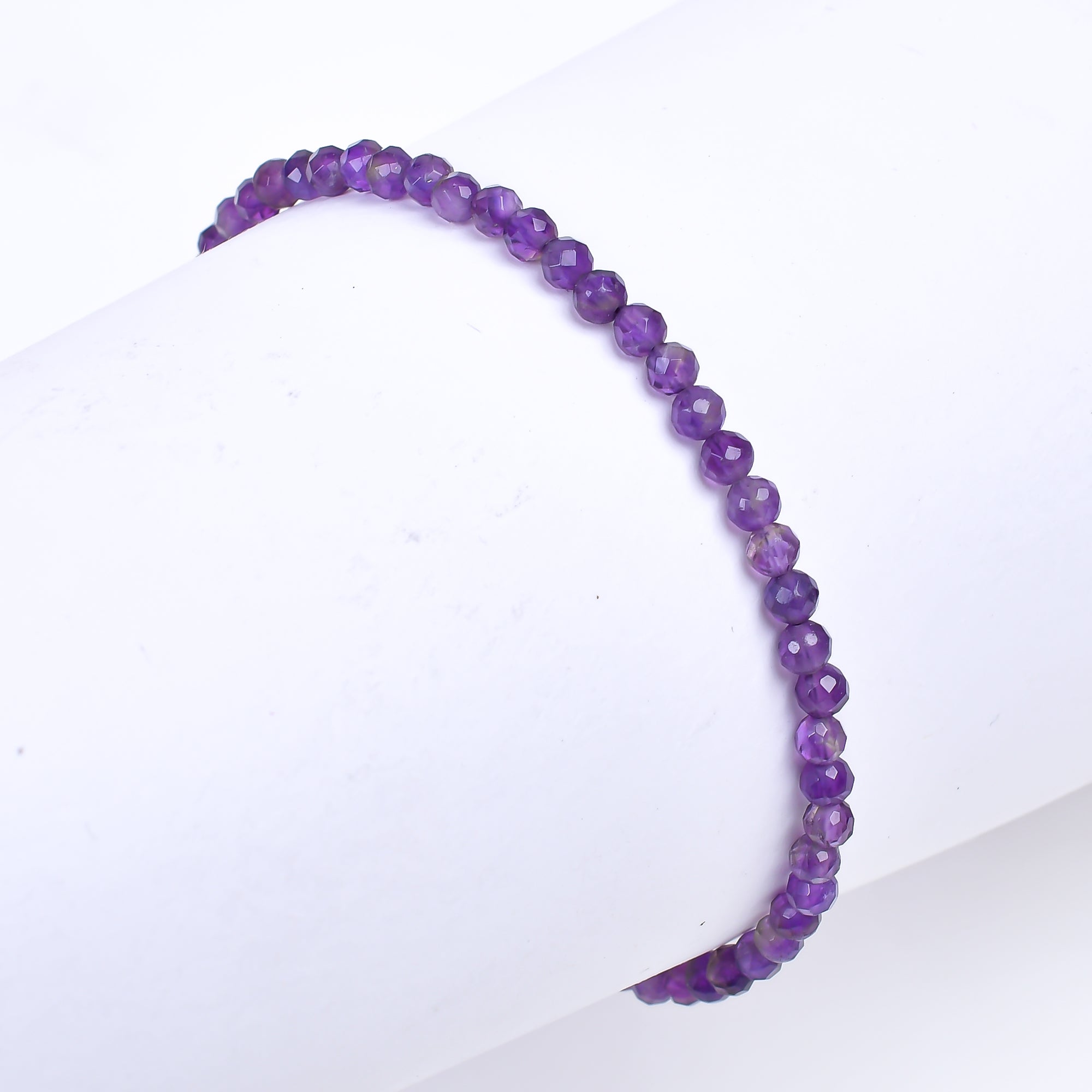 Genuine Amethyst Beads Bracelet | Natural Micro-Faceted Purple Gemstone