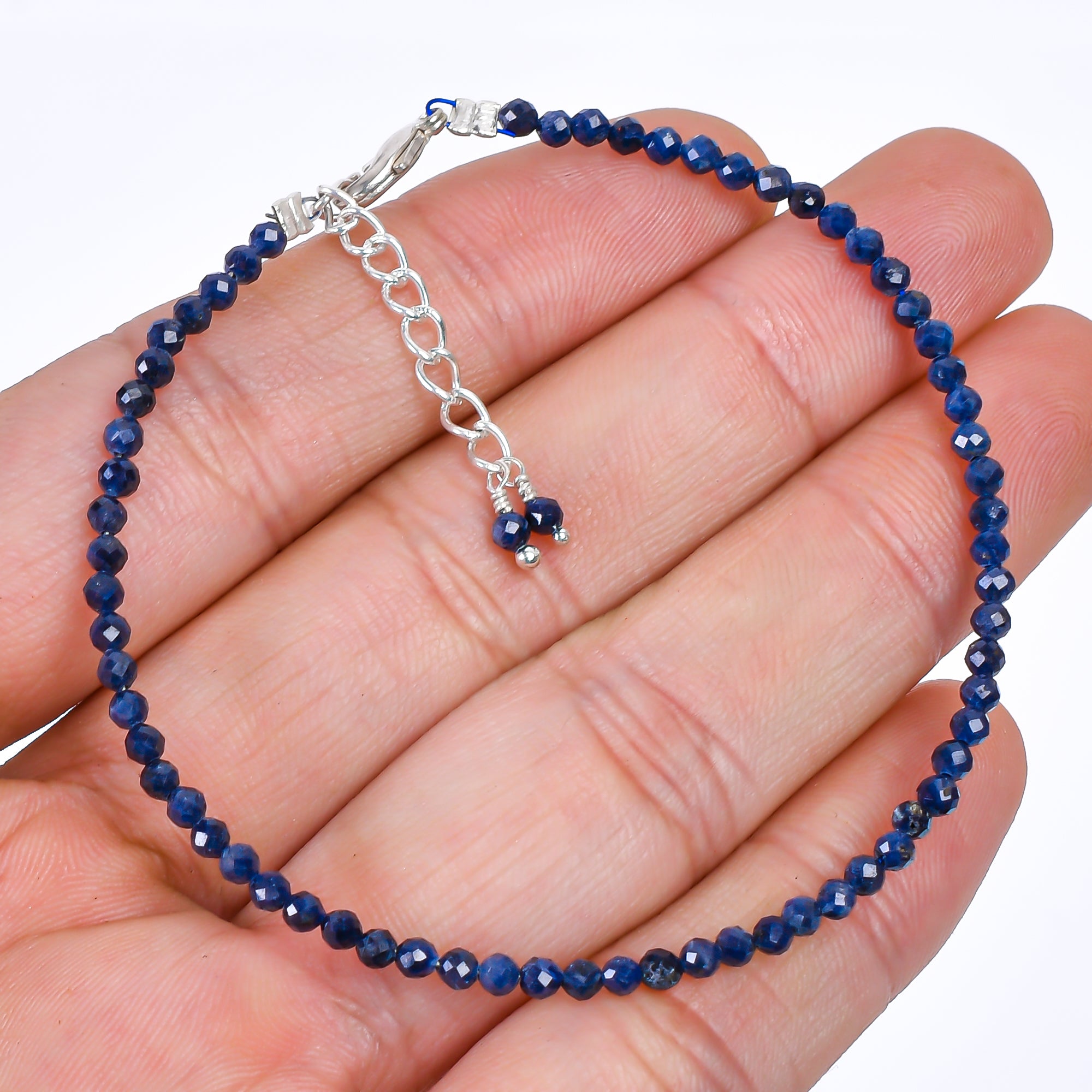 Genuine Blue Sapphire Beads Bracelet | Natural Micro-Faceted Gemstone