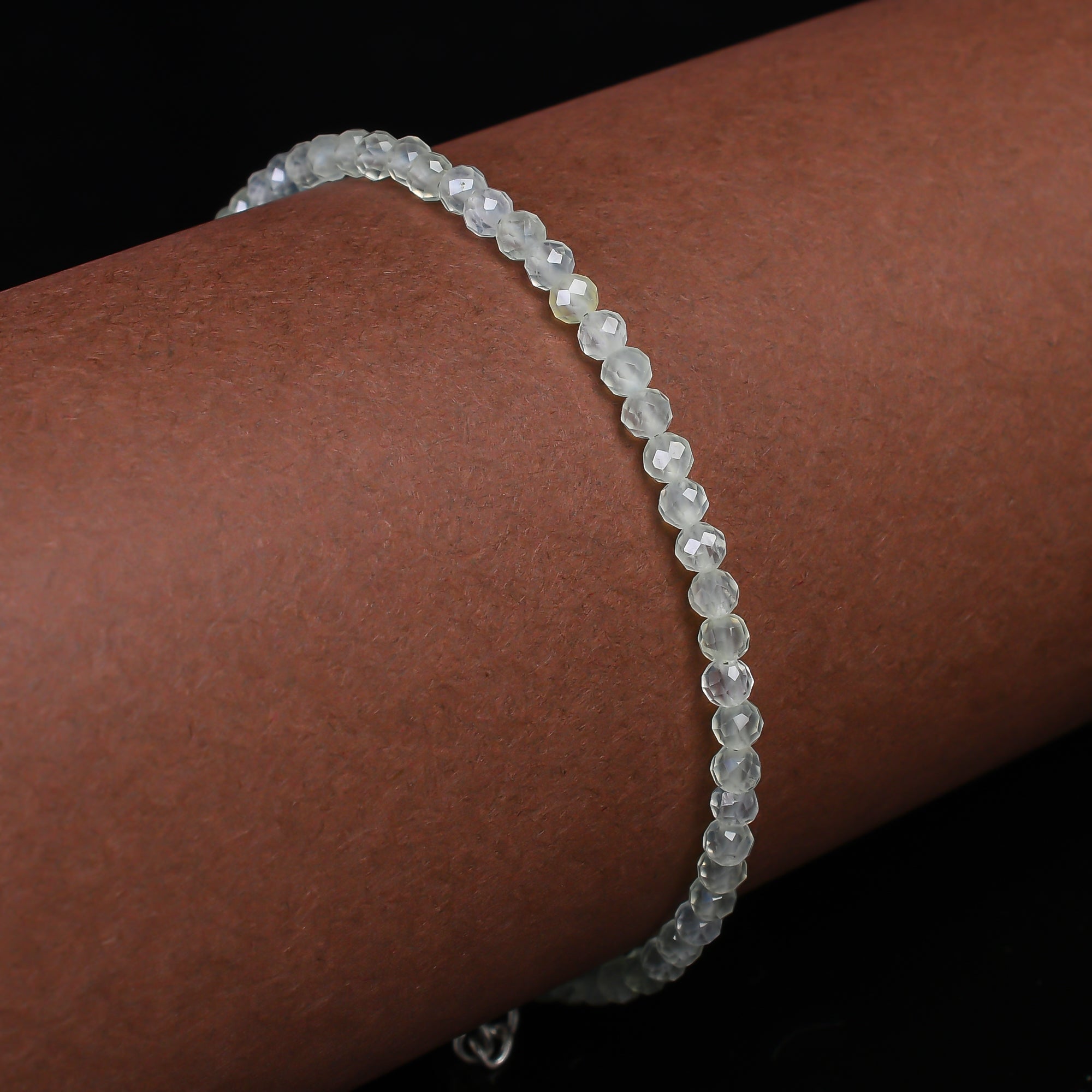 Natural Prehnite Gemstone Bracelet | Micro-Faceted Green Crystal Beads