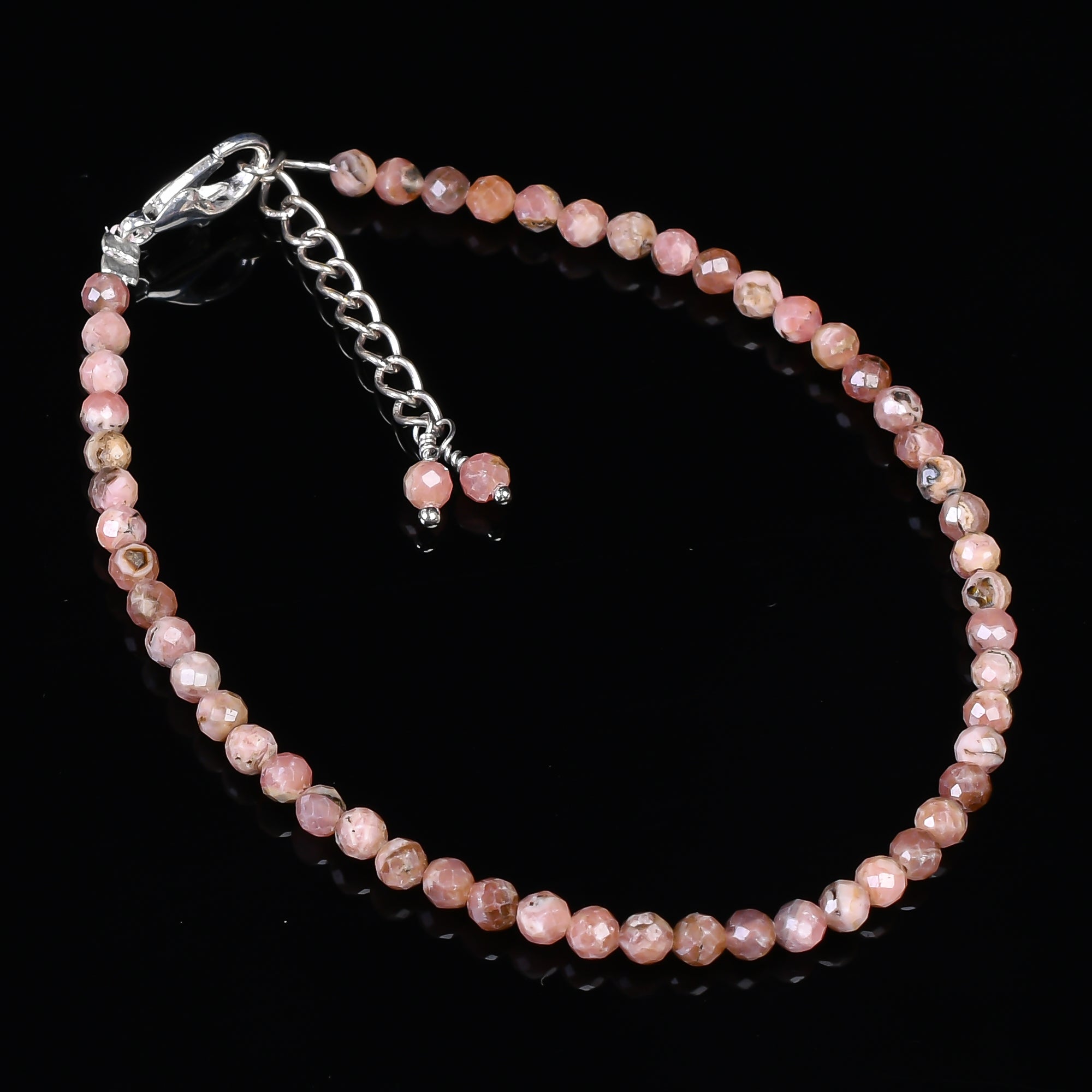 Natural Rhodochrosite Micro-Faceted Beads Bracelet | Pink Gemstone