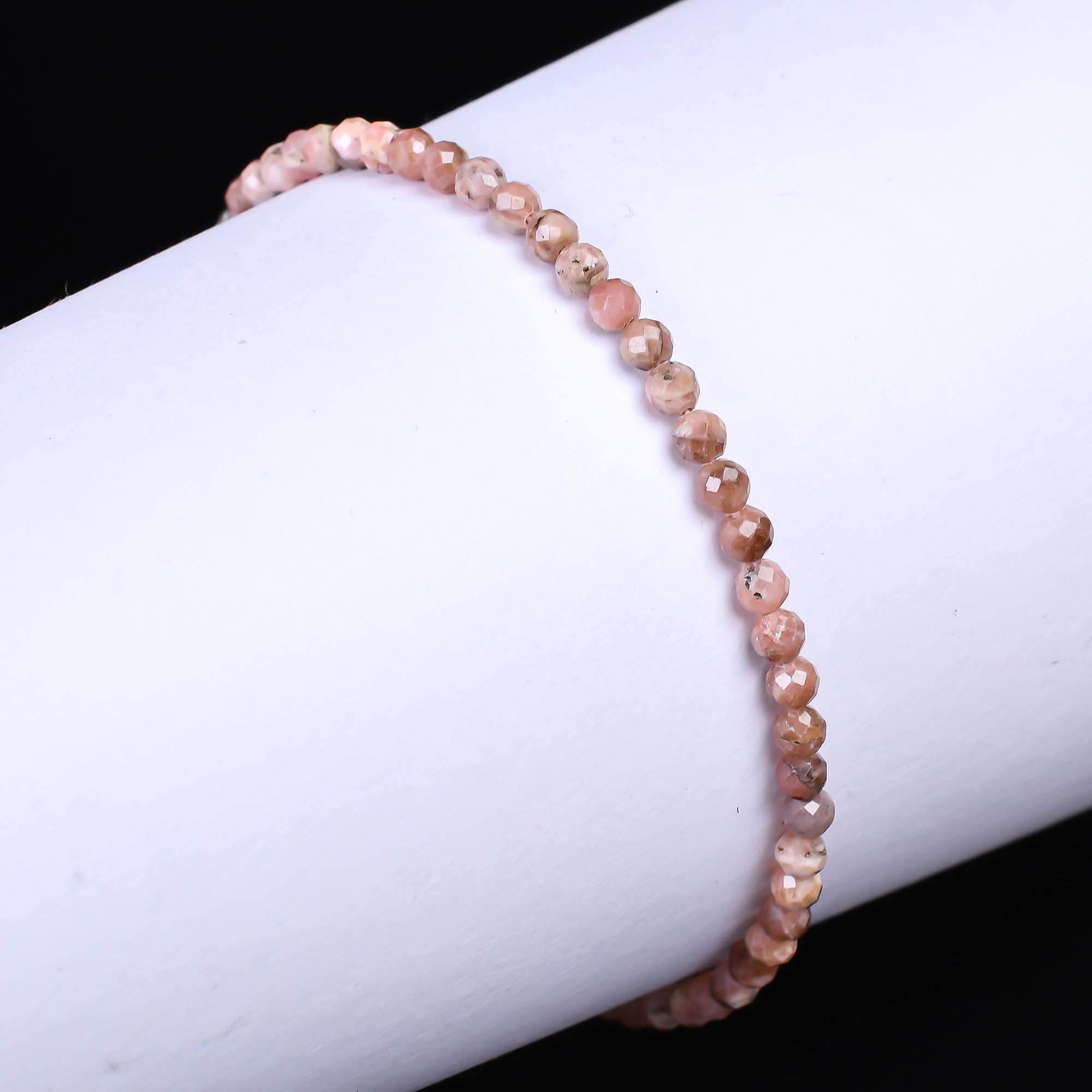 Natural Rhodochrosite Micro-Faceted Beads Bracelet | Pink Gemstone