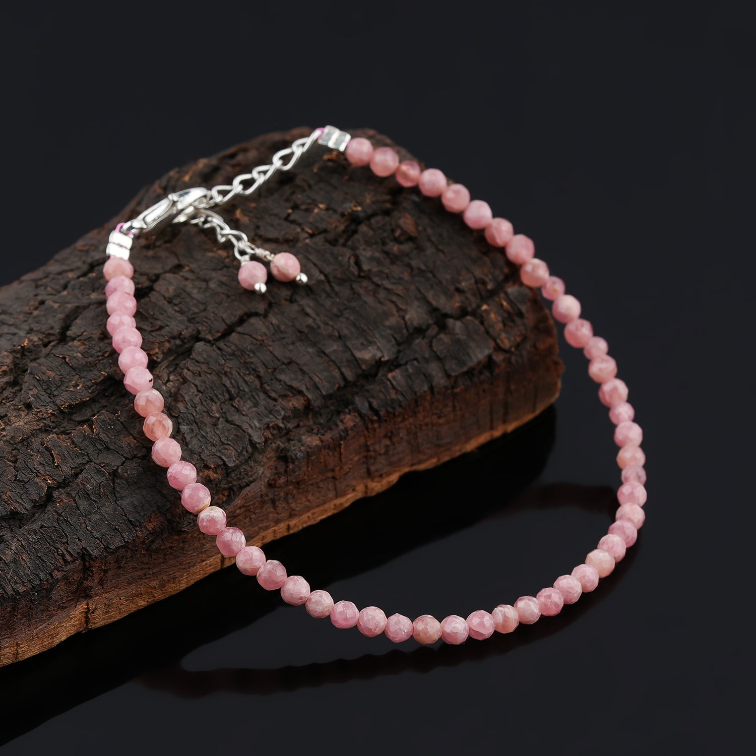 Natural Rhodochrosite Micro-Faceted Beads Bracelet | Pink Gemstone