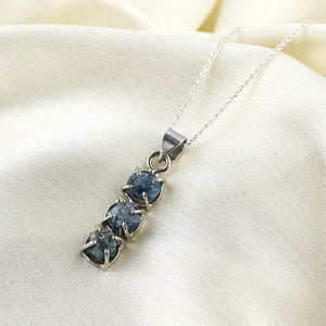 Dainty Silver Plated Sapphire Raw Crstal Pendant Necklace for Women