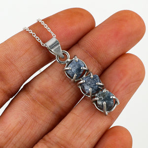 Silver Plated Sapphire Raw Crystal Pendant Necklace for Chakra and Zodiac Healing