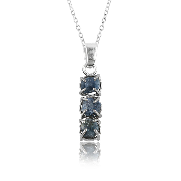 Elegant Natural Sapphire Raw Crystal Pendant Necklace in silver-plated 16 Inch Chain