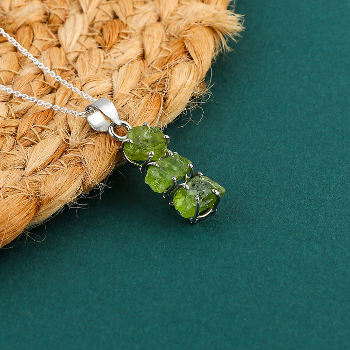 AA+ Quality Green Peridot Raw Crystal Necklace for Spiritual Healing and Chakra