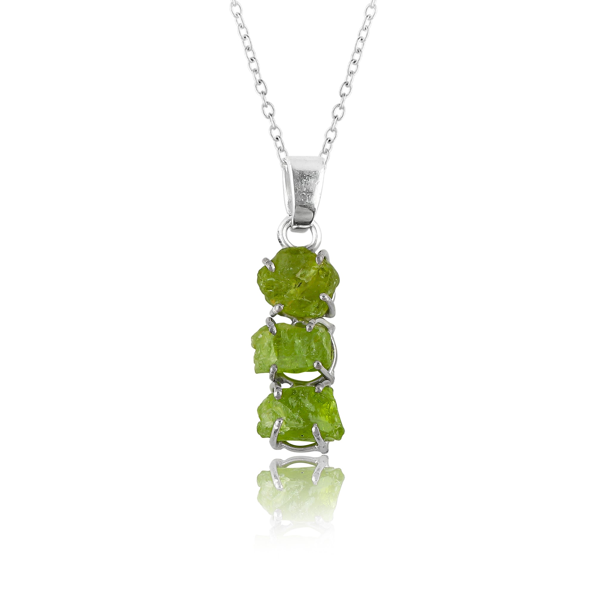 Close-up of Green Peridot Raw Crystal Pendant Necklace for Energy Healing