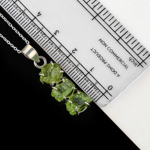 Natural Peridot Raw Crystal Pendant Necklace Silver Plated Brass 
