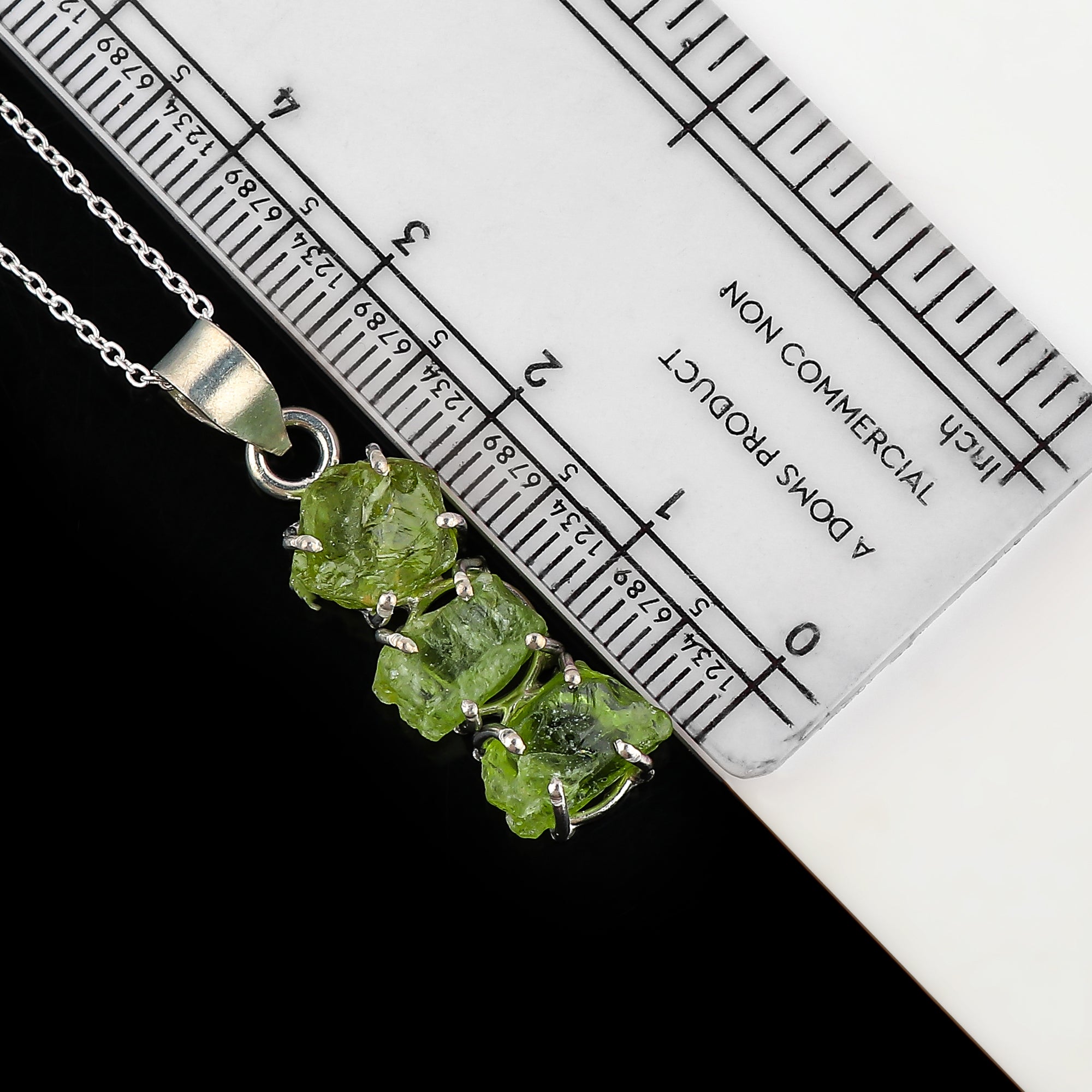 Natural Peridot Raw Crystal Pendant Necklace Silver Plated Brass 