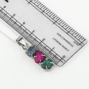 Dainty Silver Plated Sapphire, Emerald, Ruby Raw Crystal Pendant Necklace