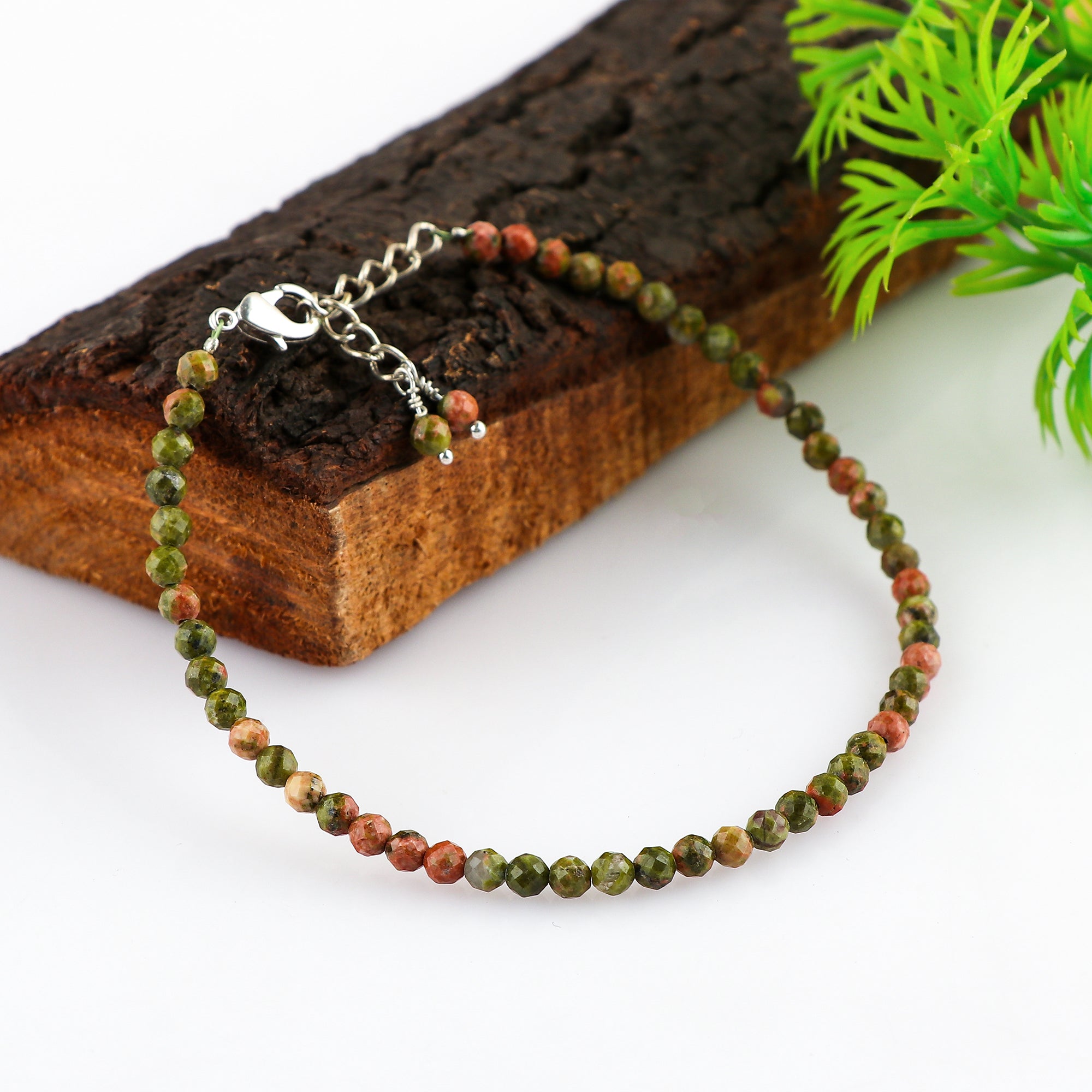 Natural Unakaite Gemstone Micro Round Beads Bracelet, Birthstone Healing Crystal