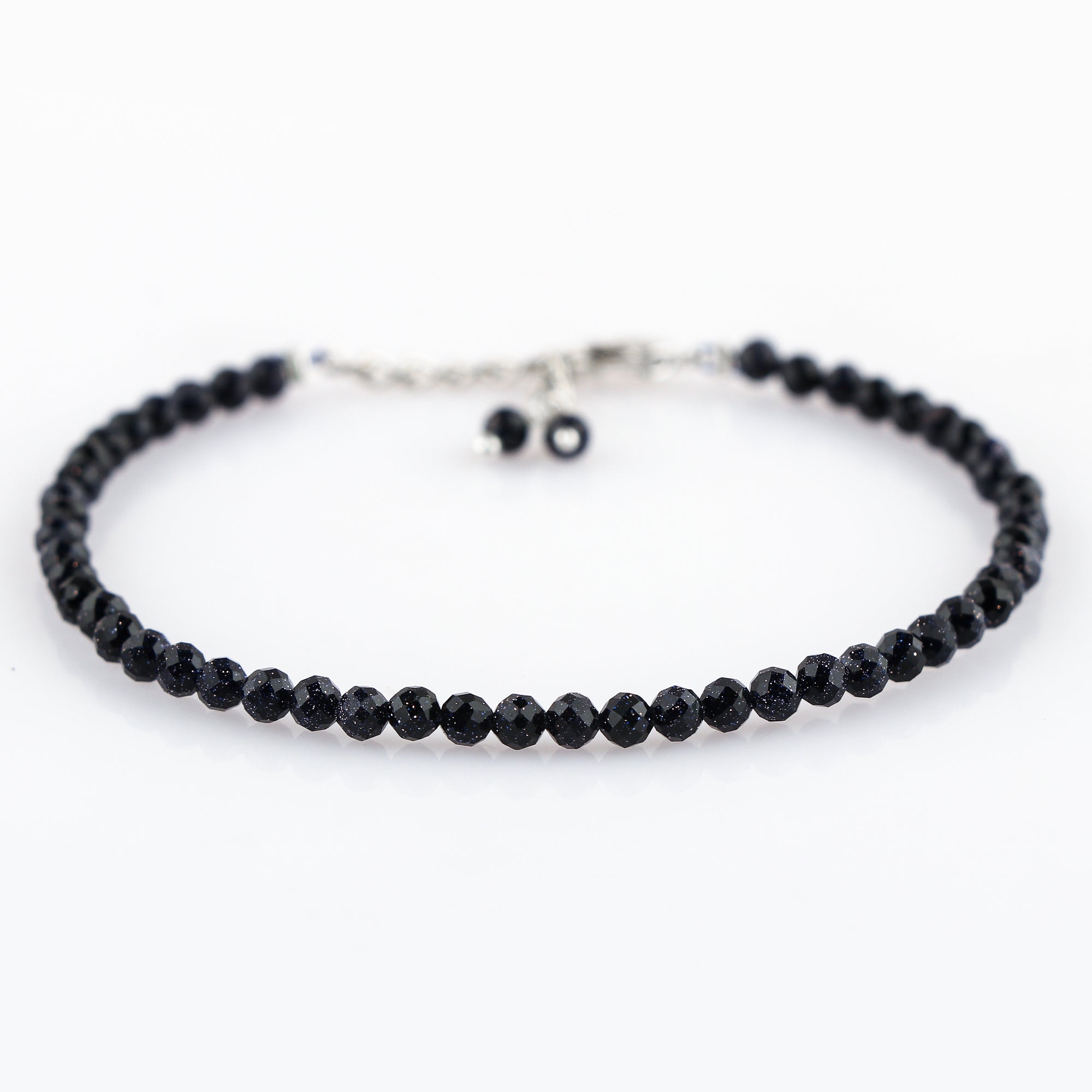 Natural Blue Sunstone Gemstone Micro Round Beads Bracelet, Birthstone Healing Crystal