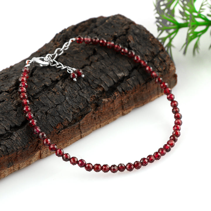 Natural Garnet Gemstone Micro Round Beads Bracelet | Energy & Protection Jewelry