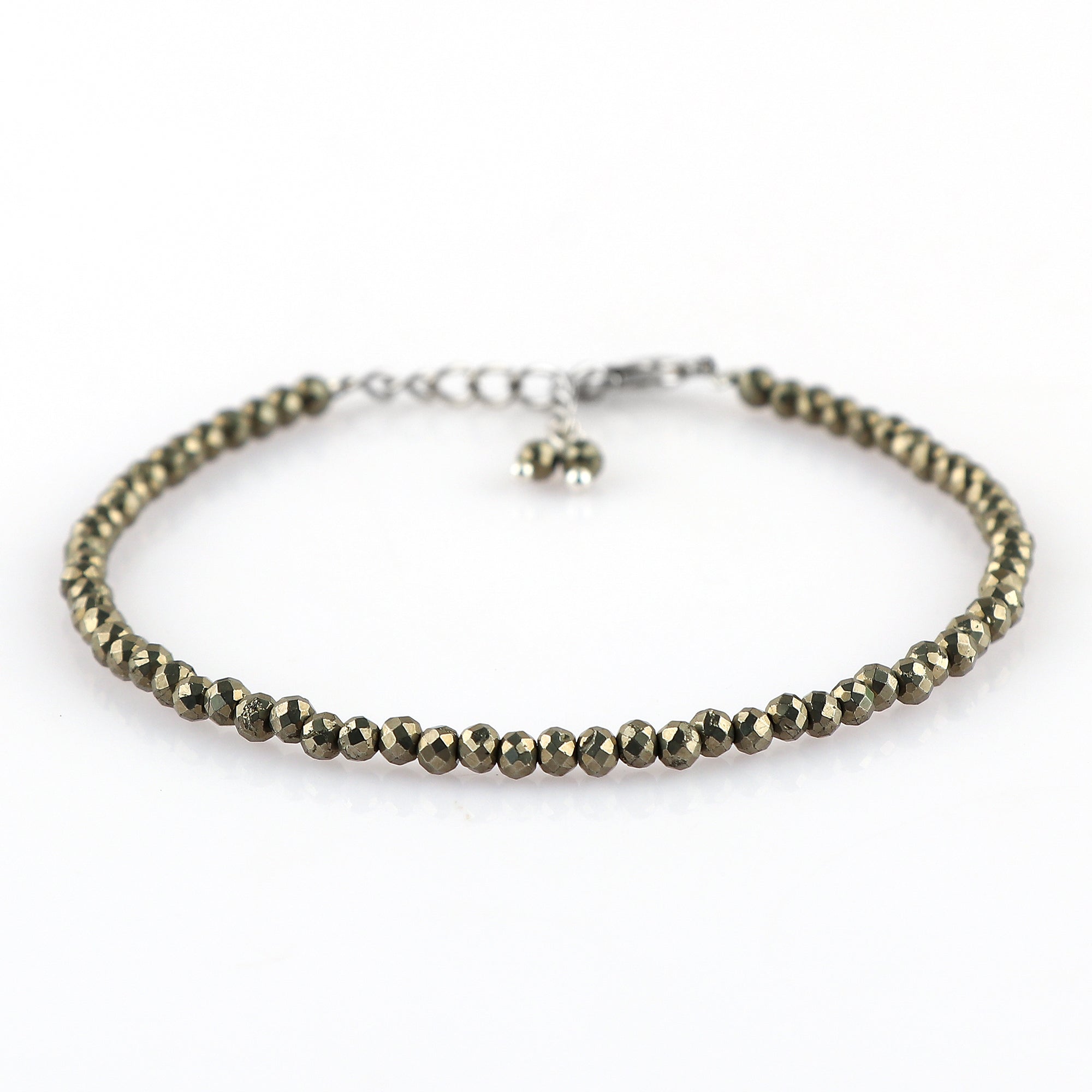 Pyrite Healing Gemstone Bracelet | Natural Micro Round Silver Beads