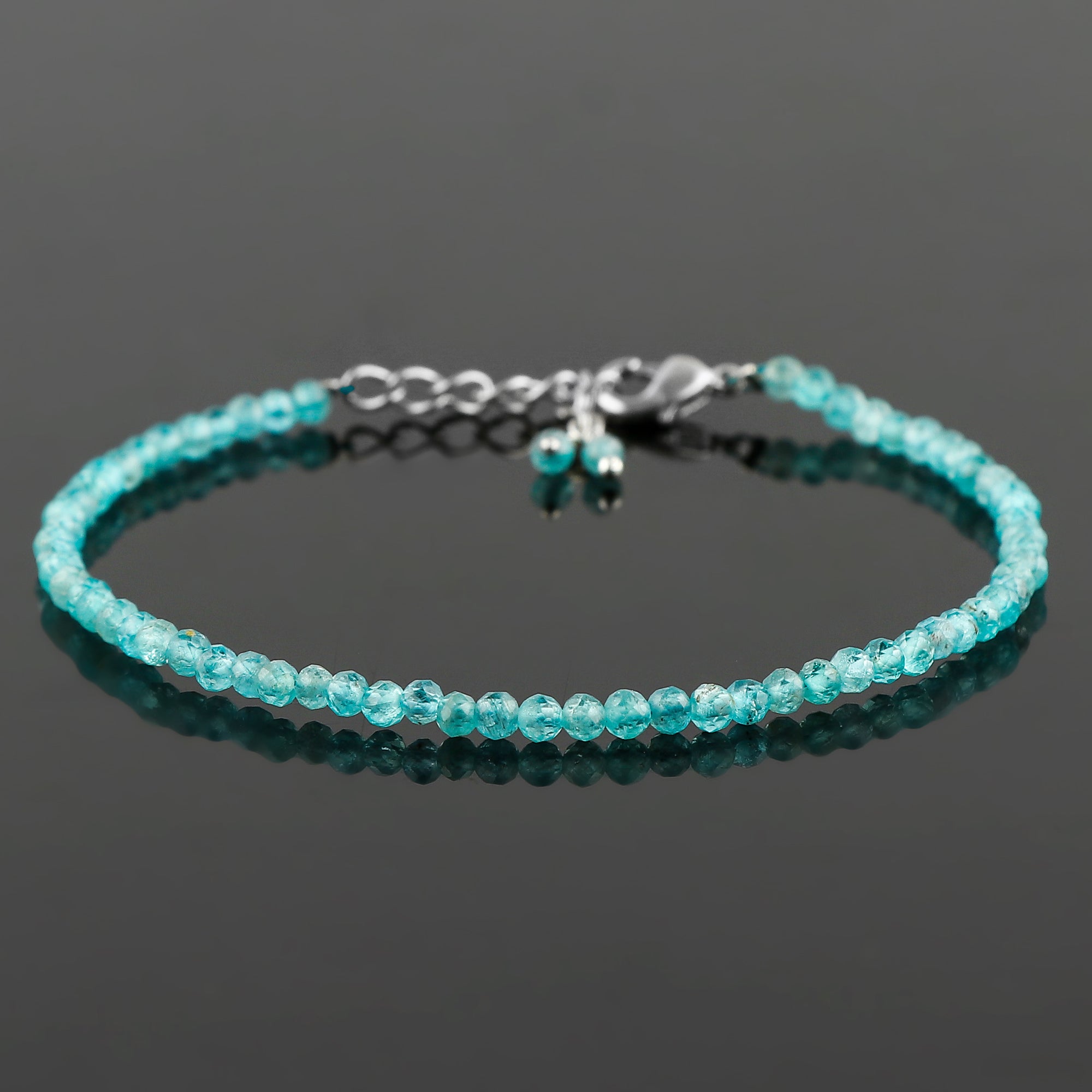 Blue Apatite Healing Gemstone Bracelet | Natural Micro Round Beads Jewelry