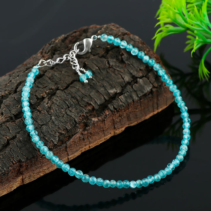 Blue Apatite Healing Gemstone Bracelet | Natural Micro Round Beads Jewelry