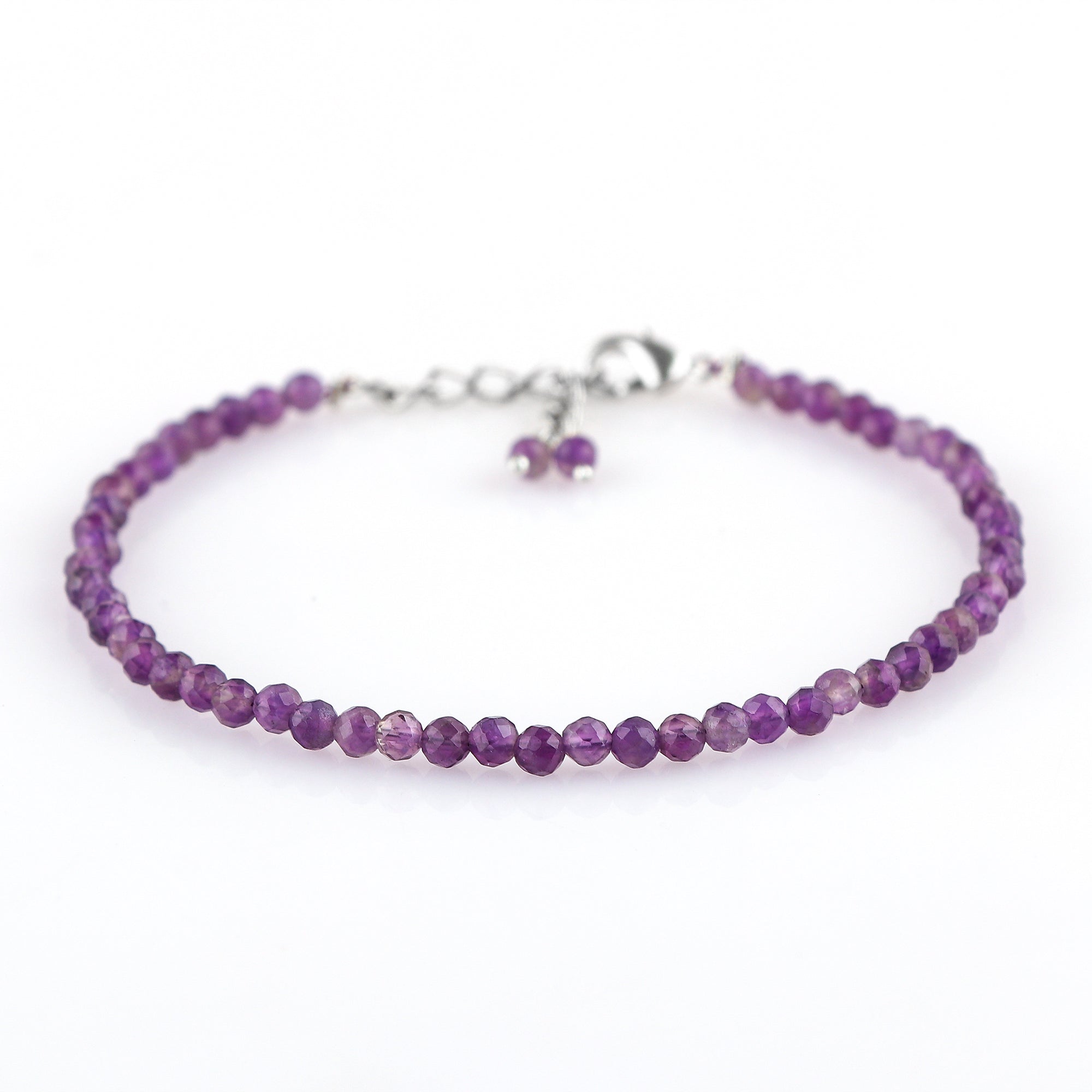 Genuine Amethyst Beads Bracelet | Natural Micro-Faceted Purple Gemstone