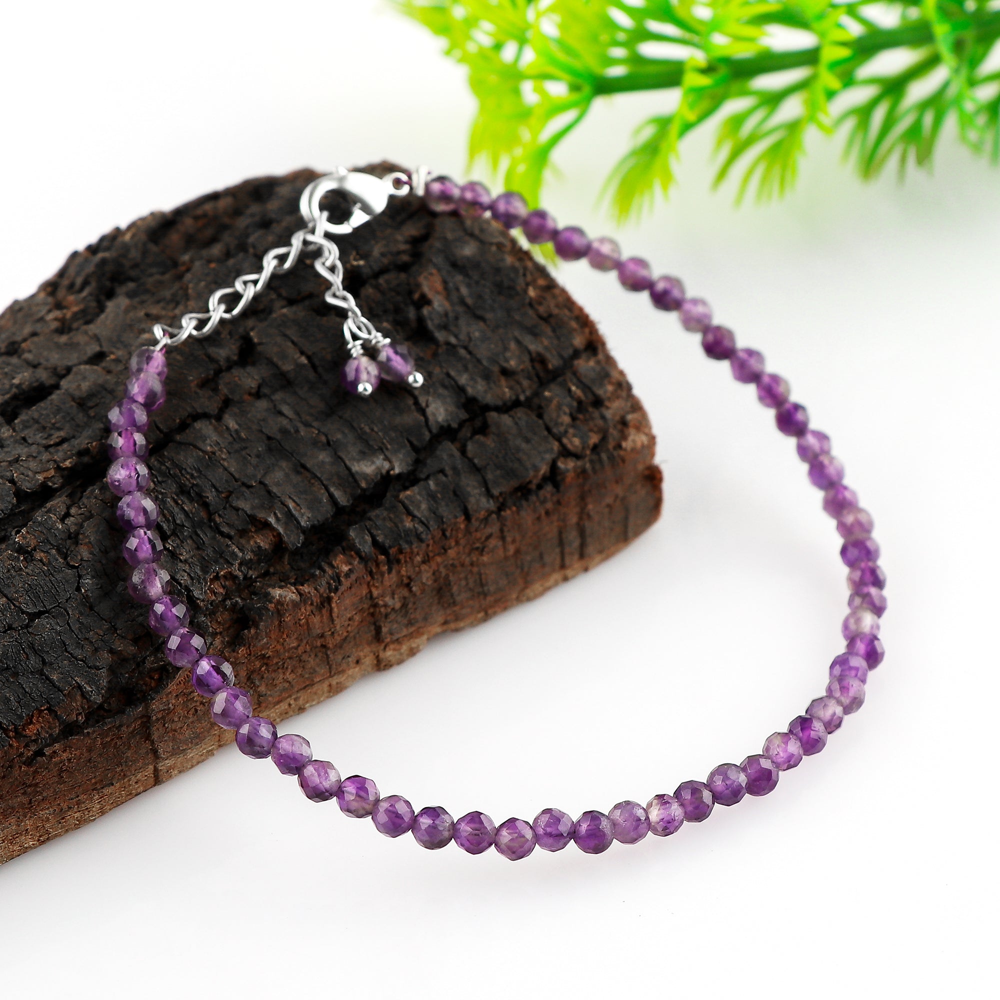 Genuine Amethyst Beads Bracelet | Natural Micro-Faceted Purple Gemstone