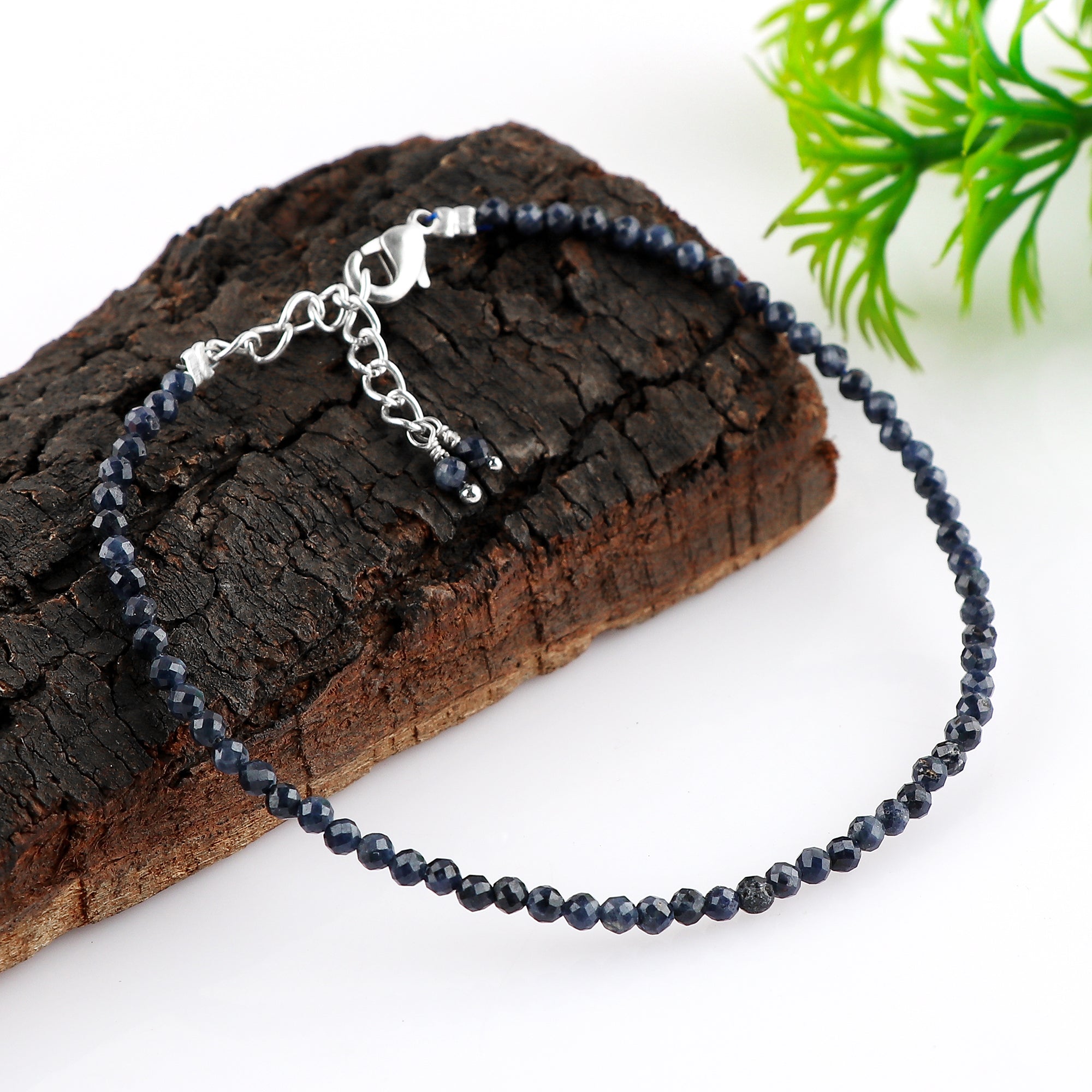 Genuine Blue Sapphire Beads Bracelet | Natural Micro-Faceted Gemstone