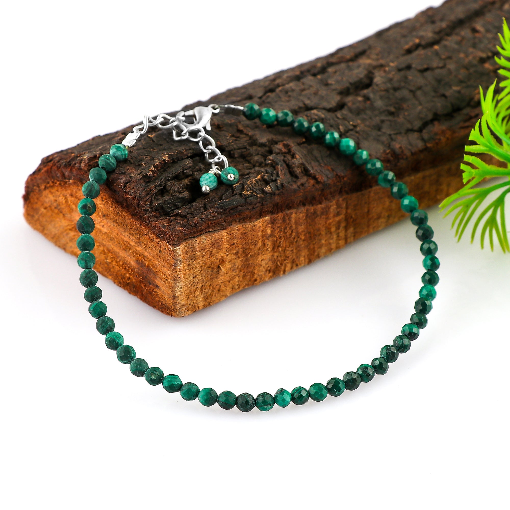 Natural Malachite Gemstone Bracelet | Micro-Faceted Green Beads Jewelry
