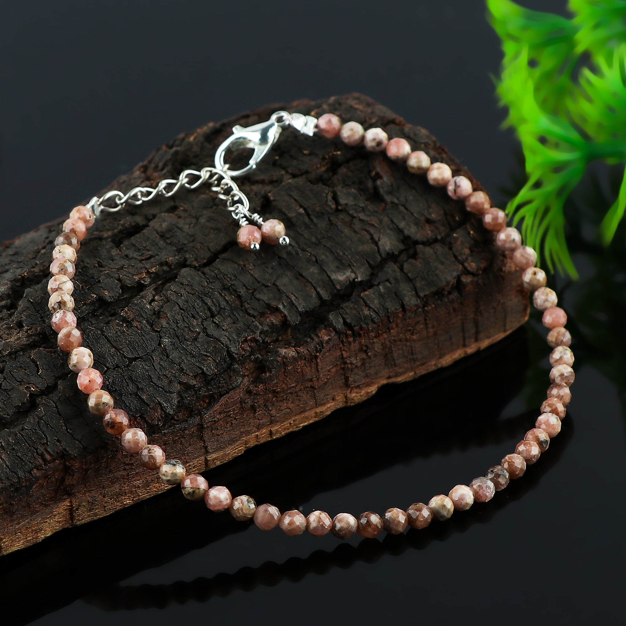 Natural Rhodochrosite Micro-Faceted Beads Bracelet | Pink Gemstone