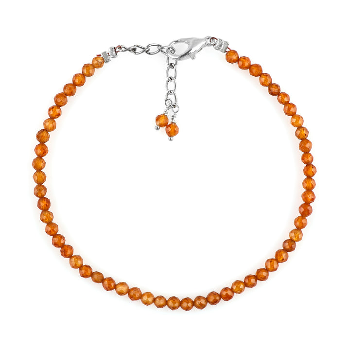 Natural Hessonite Garnet Micro-Faceted Beads Bracelet | Orange Gemstone
