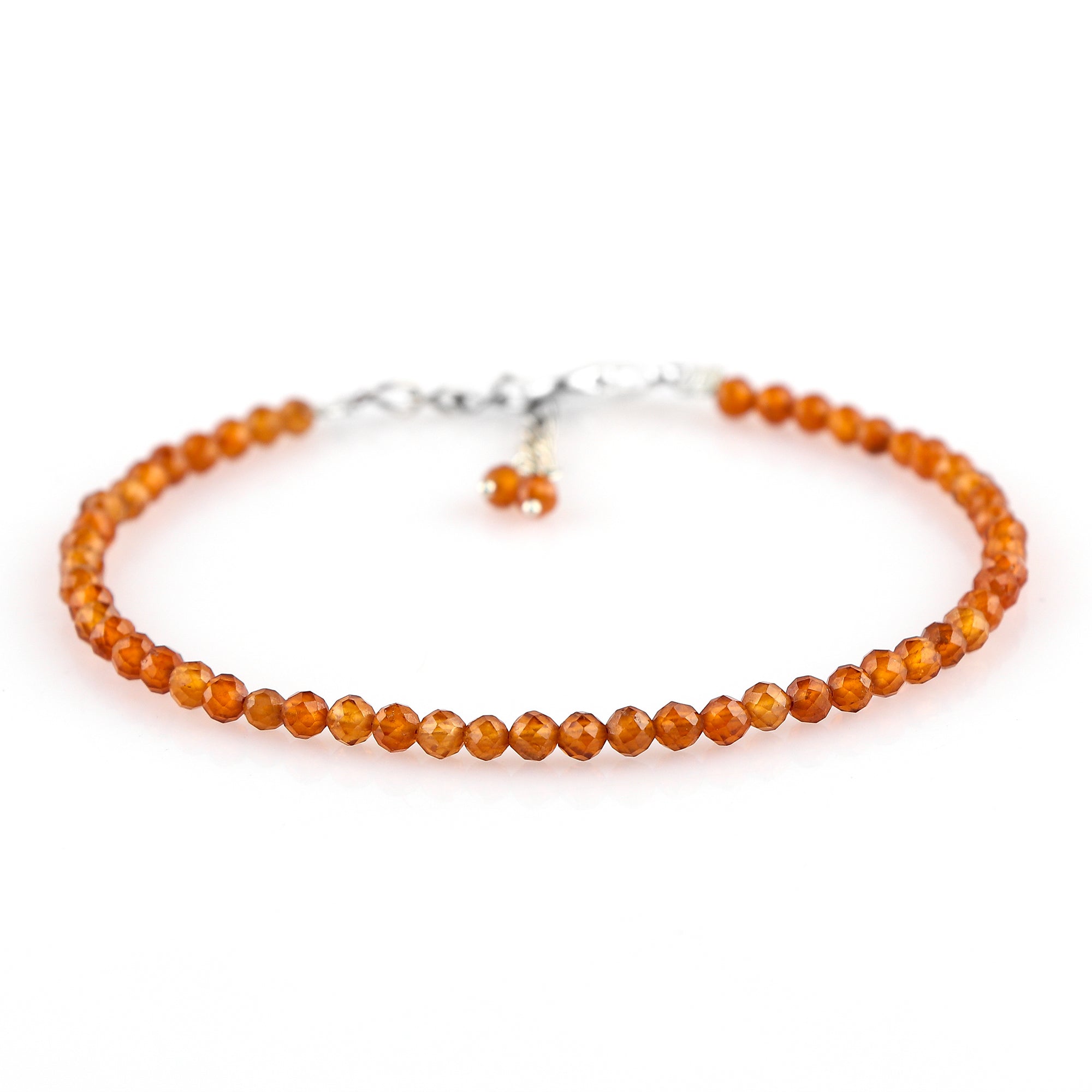 Natural Hessonite Garnet Micro-Faceted Beads Bracelet | Orange Gemstone
