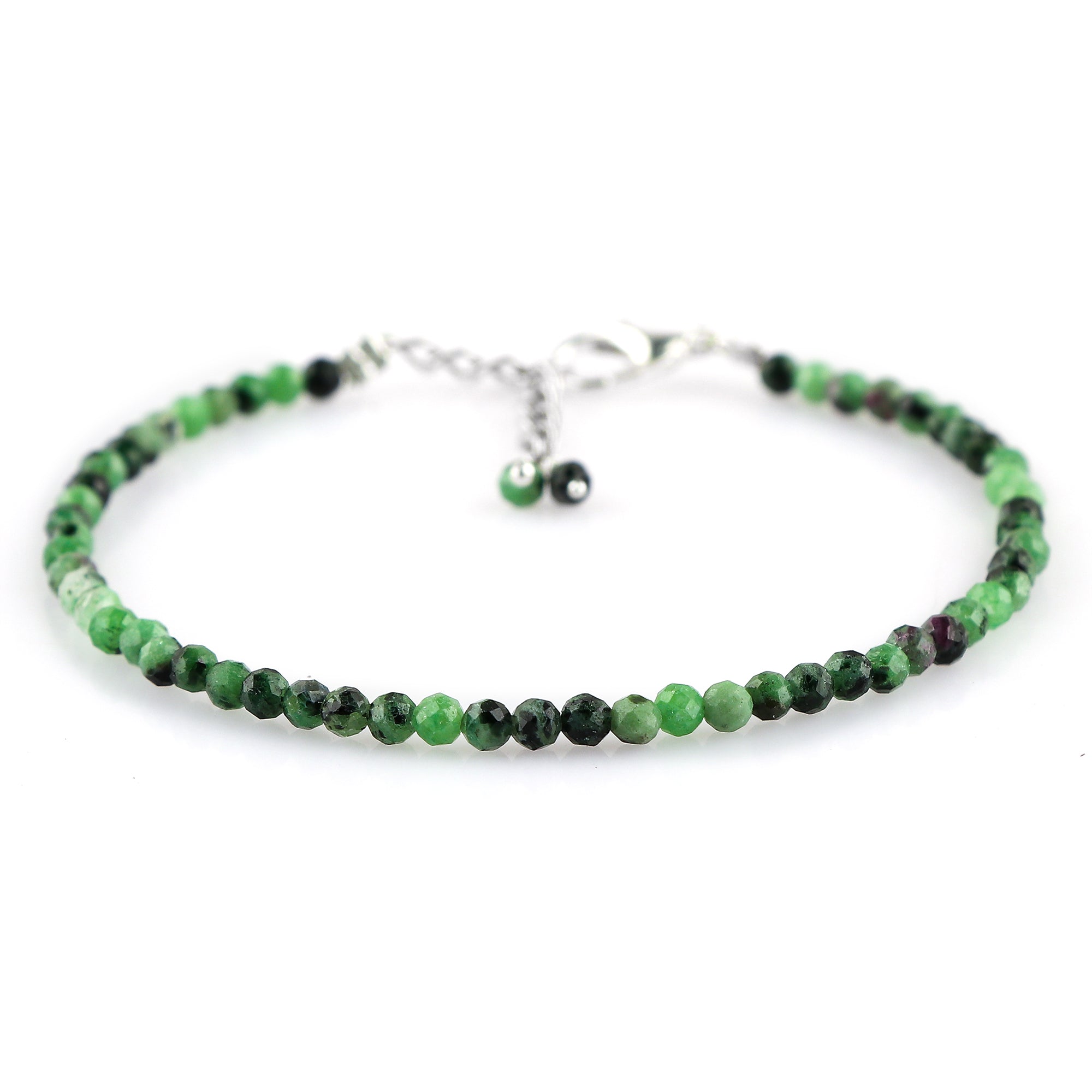 Ruby Zoisite Gemstone Bracelet with Micro-Faceted Round Beads – Natural Crystal Stone