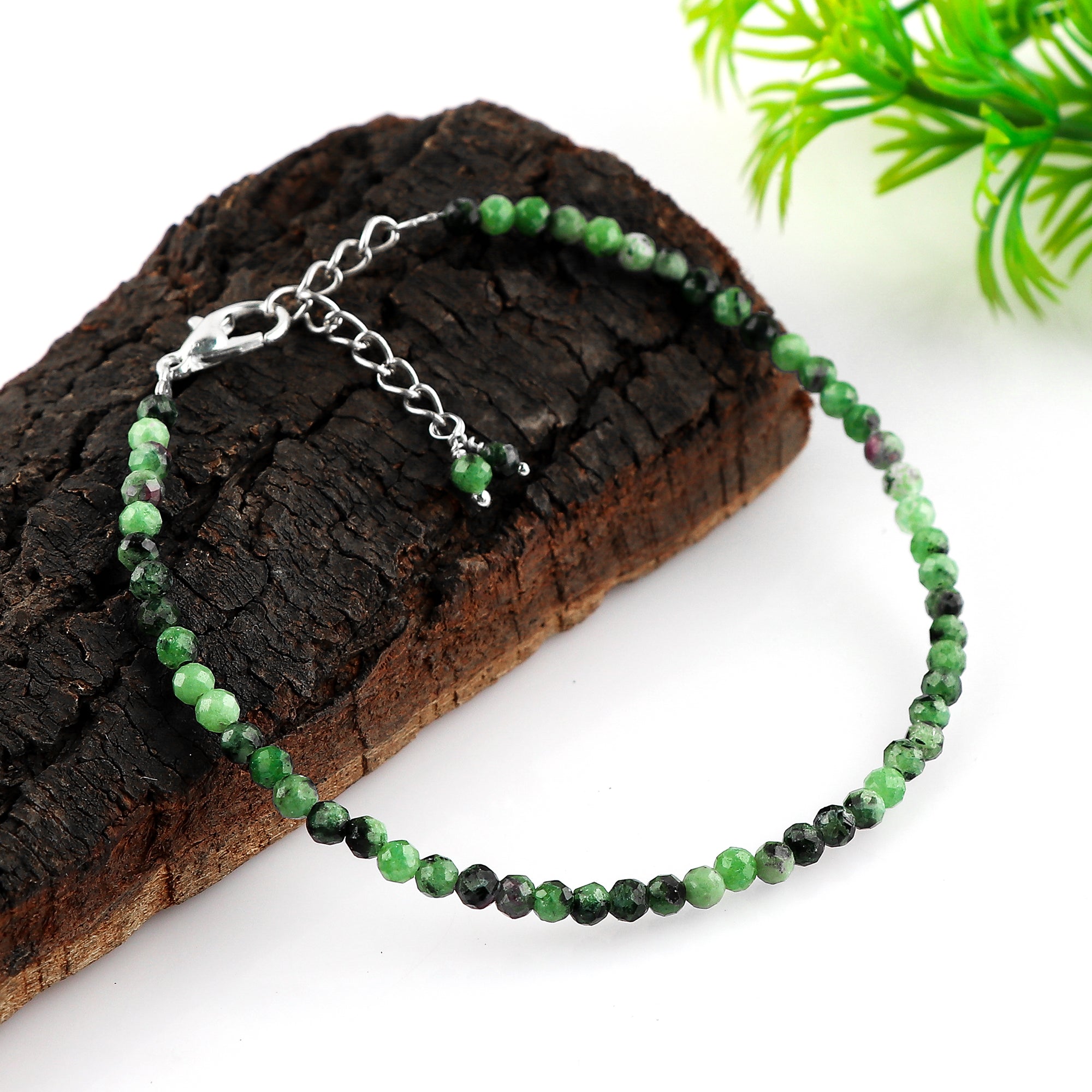 Ruby Zoisite Gemstone Bracelet with Micro-Faceted Round Beads – Natural Crystal Stone