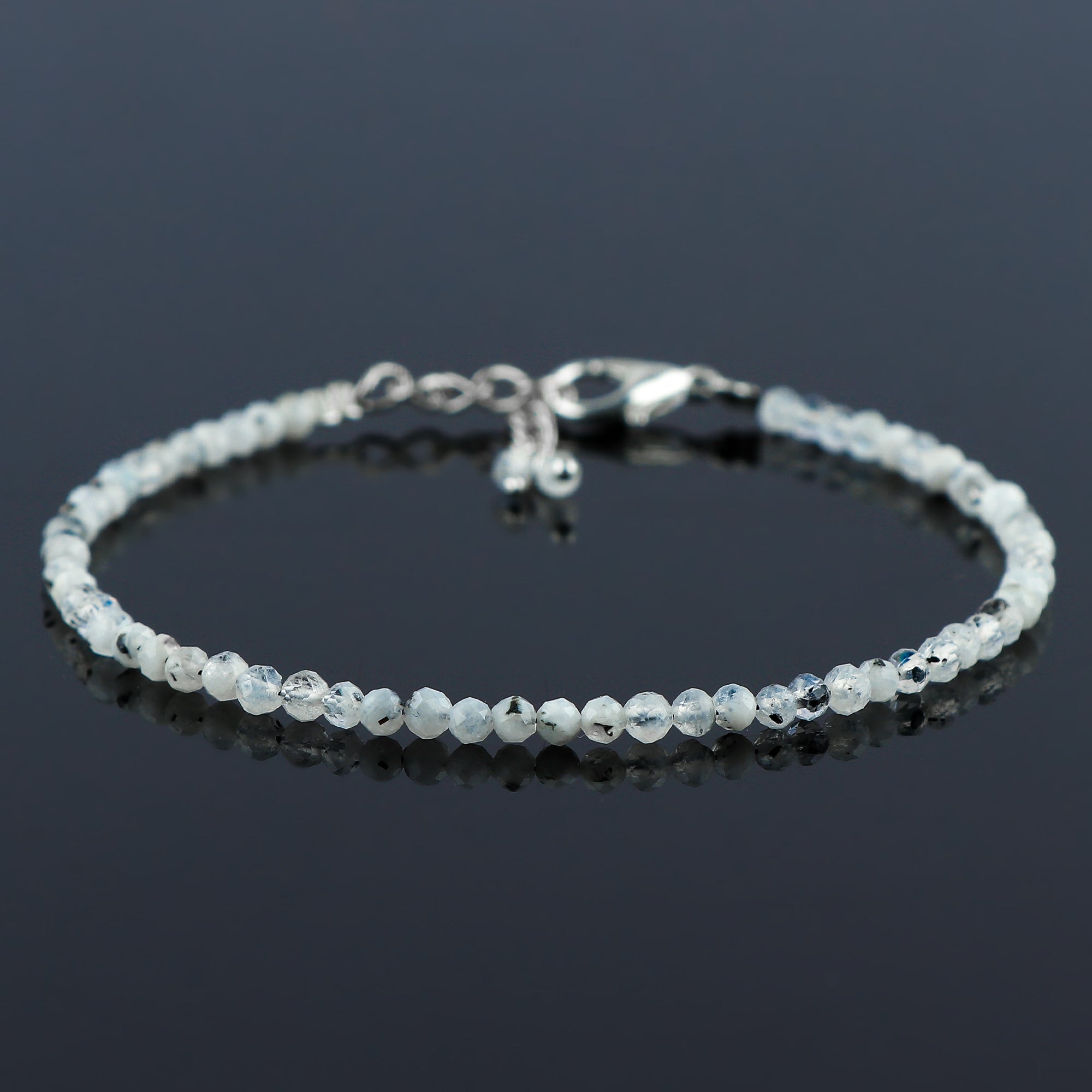 Natural Moonstone Micro-Faceted Round Beads Bracelet – Rainbow Healing Crystal Birthstone Jewelry