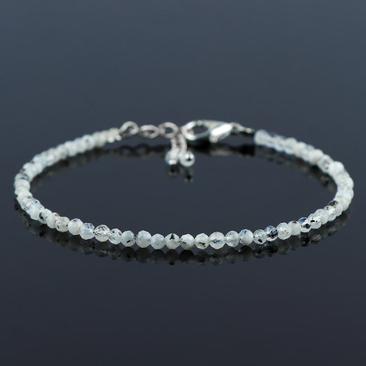 Natural Moonstone Micro-Faceted Round Beads Bracelet – Rainbow Healing Crystal Birthstone Jewelry