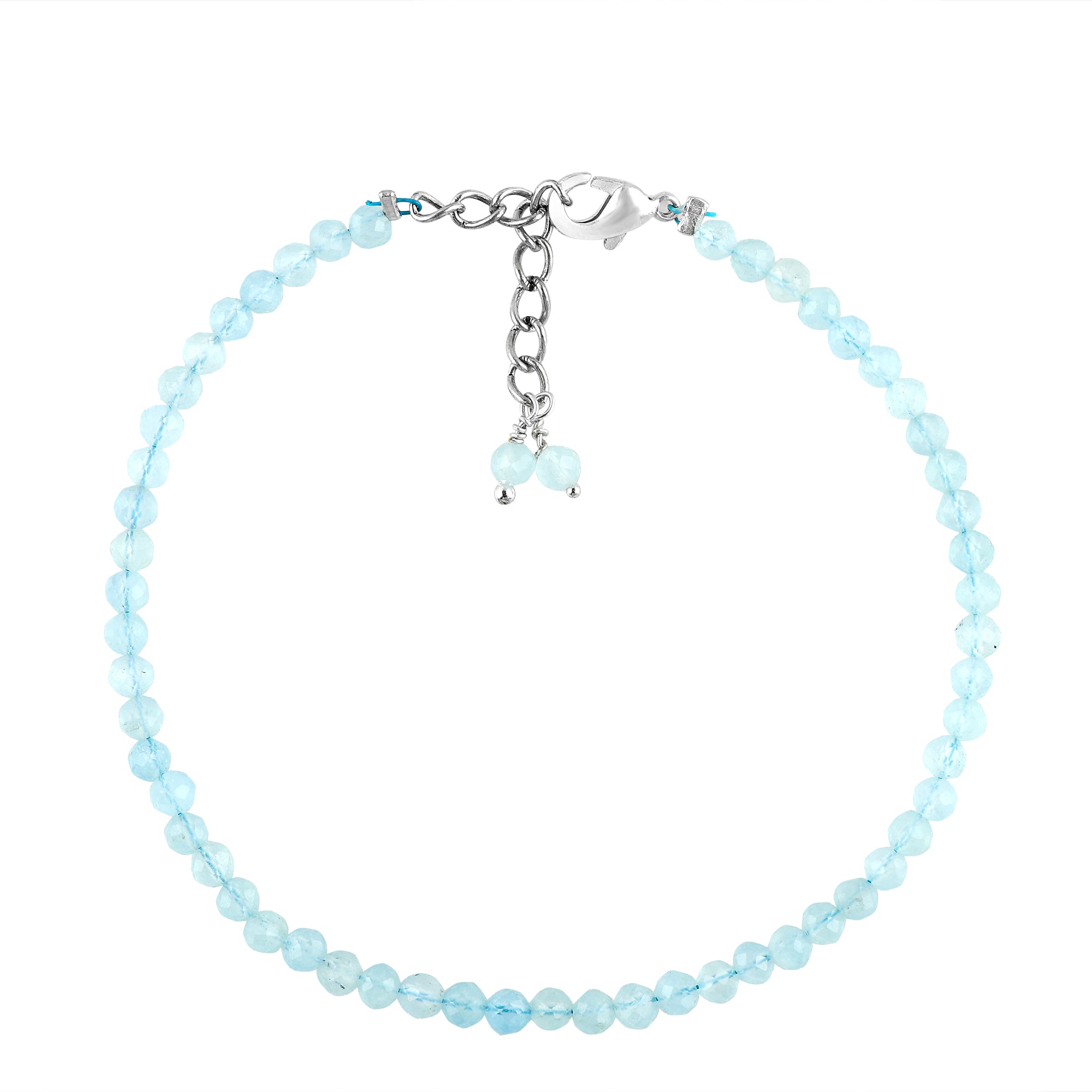 Natural Aquamarine Gemstone Micro-Faceted Beads Bracelet – Healing Crystal Birthstone Jewelry