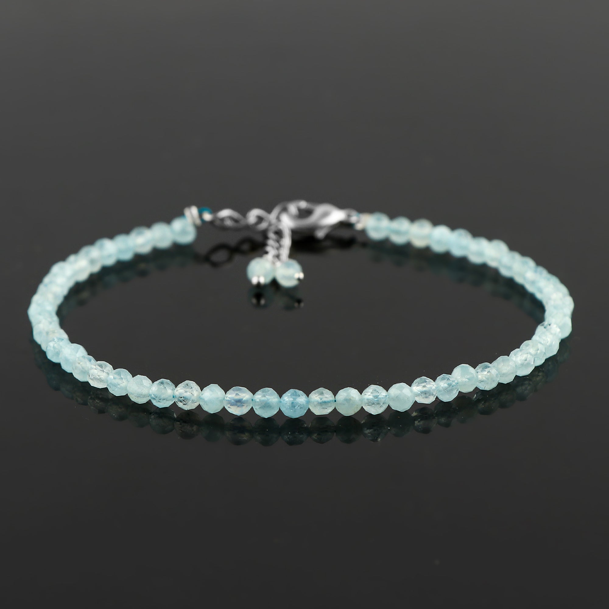Natural Aquamarine Gemstone Micro-Faceted Beads Bracelet – Healing Crystal Birthstone Jewelry