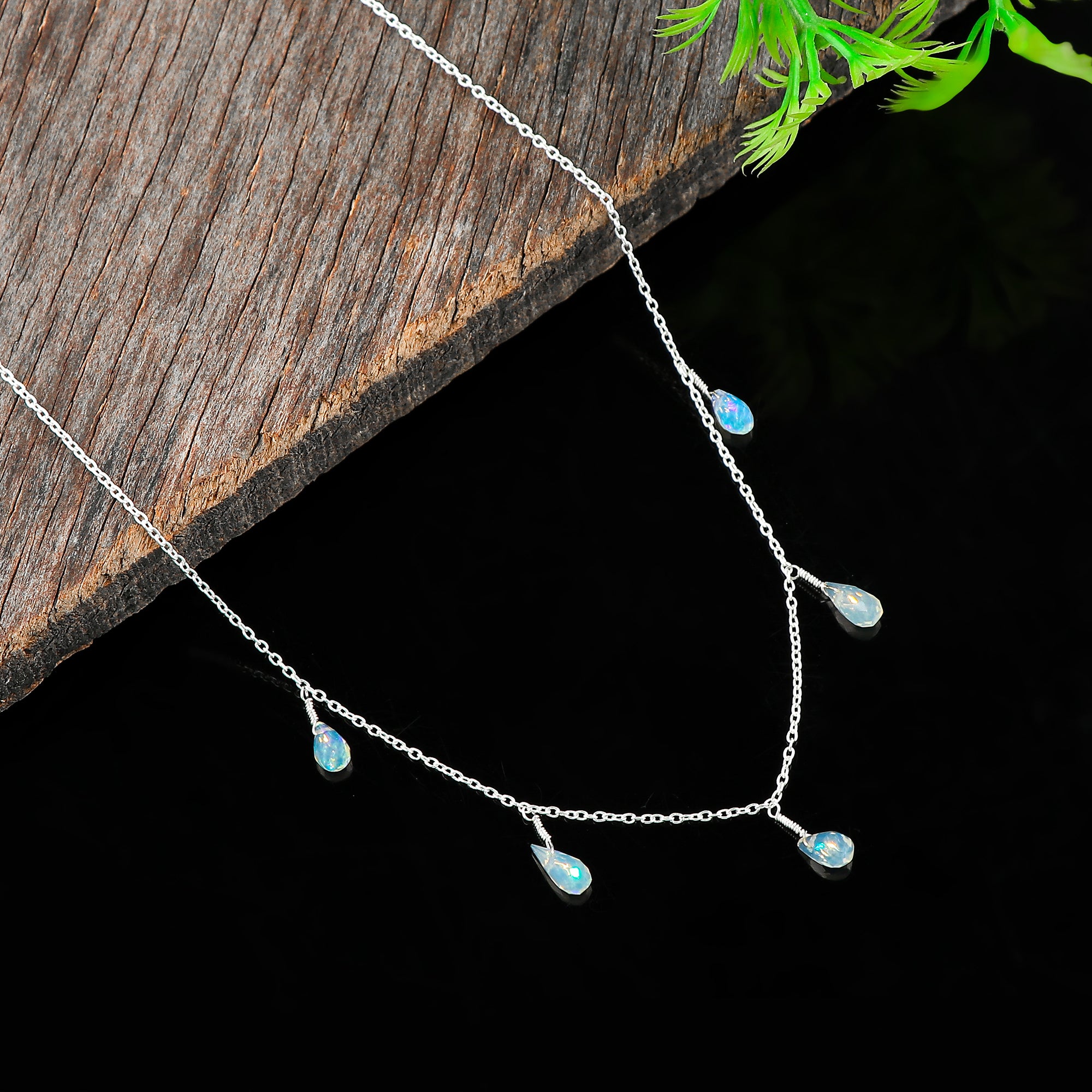 Dazzling designs in a Necklace with 18 Ct 5 Drop Ethiopian Opal in 925 silver