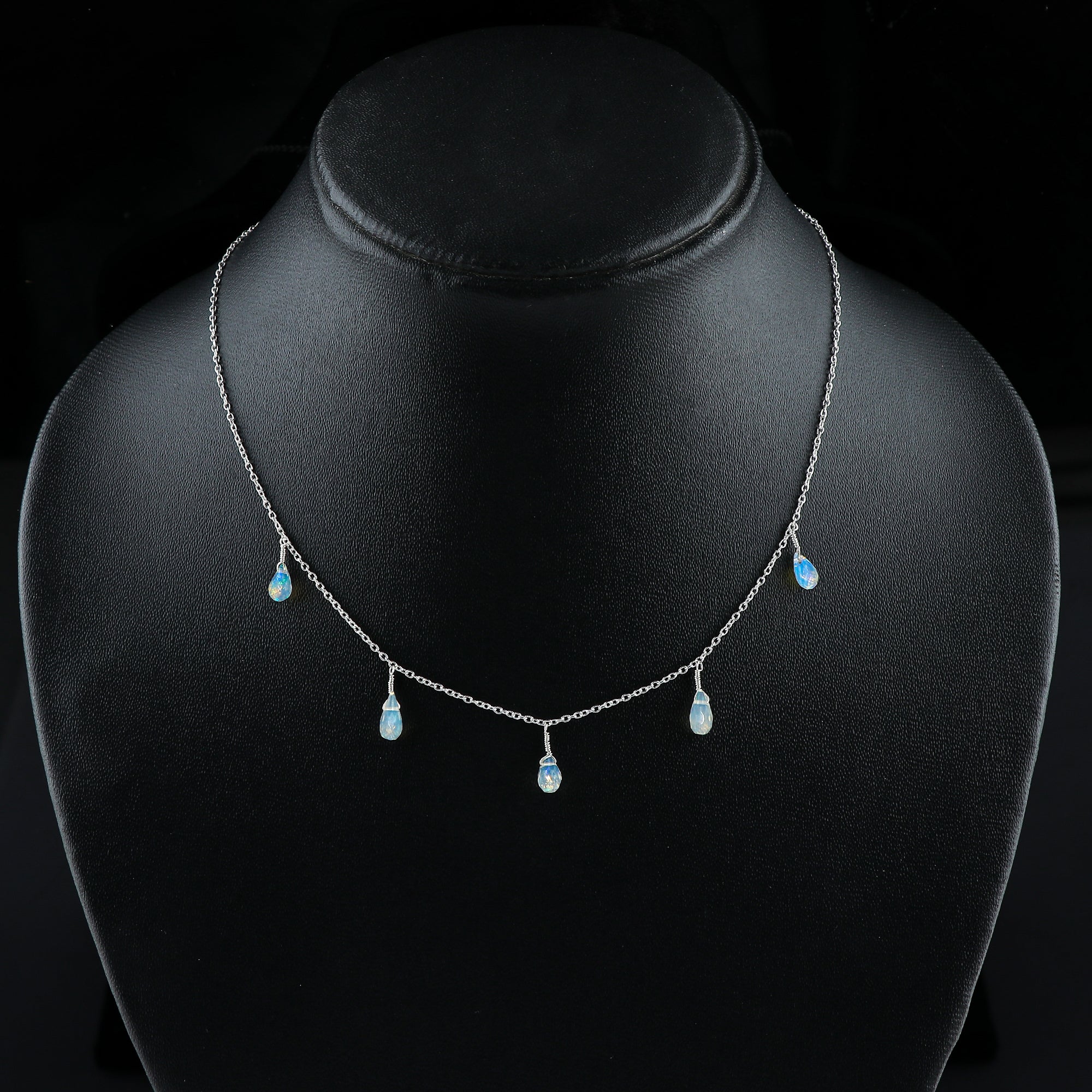 Captivating Gemstone jewelry in 925 silver with 18 Ct 5 Drop Ethiopian Opal Necklace