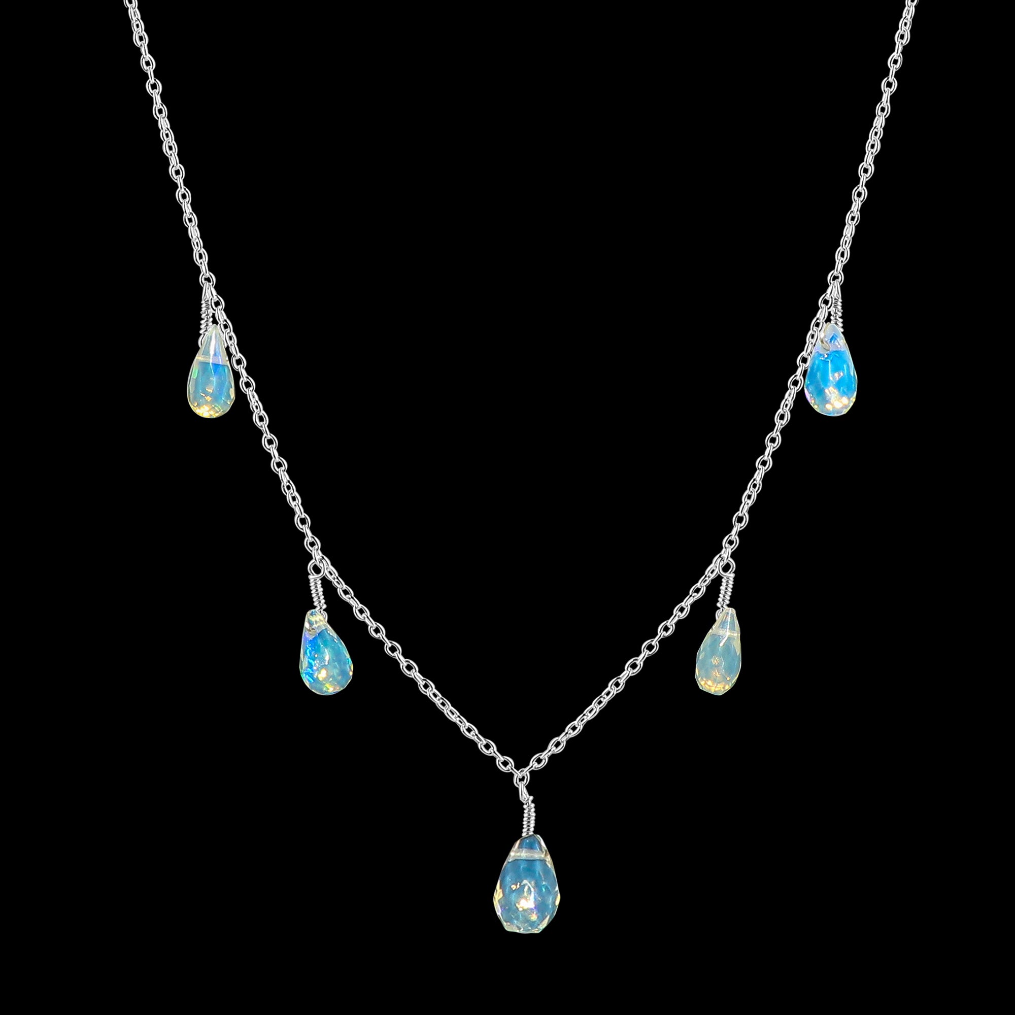 Dazzling designs in a Necklace with 18 Ct 5 Drop Ethiopian Opal in 925 silver