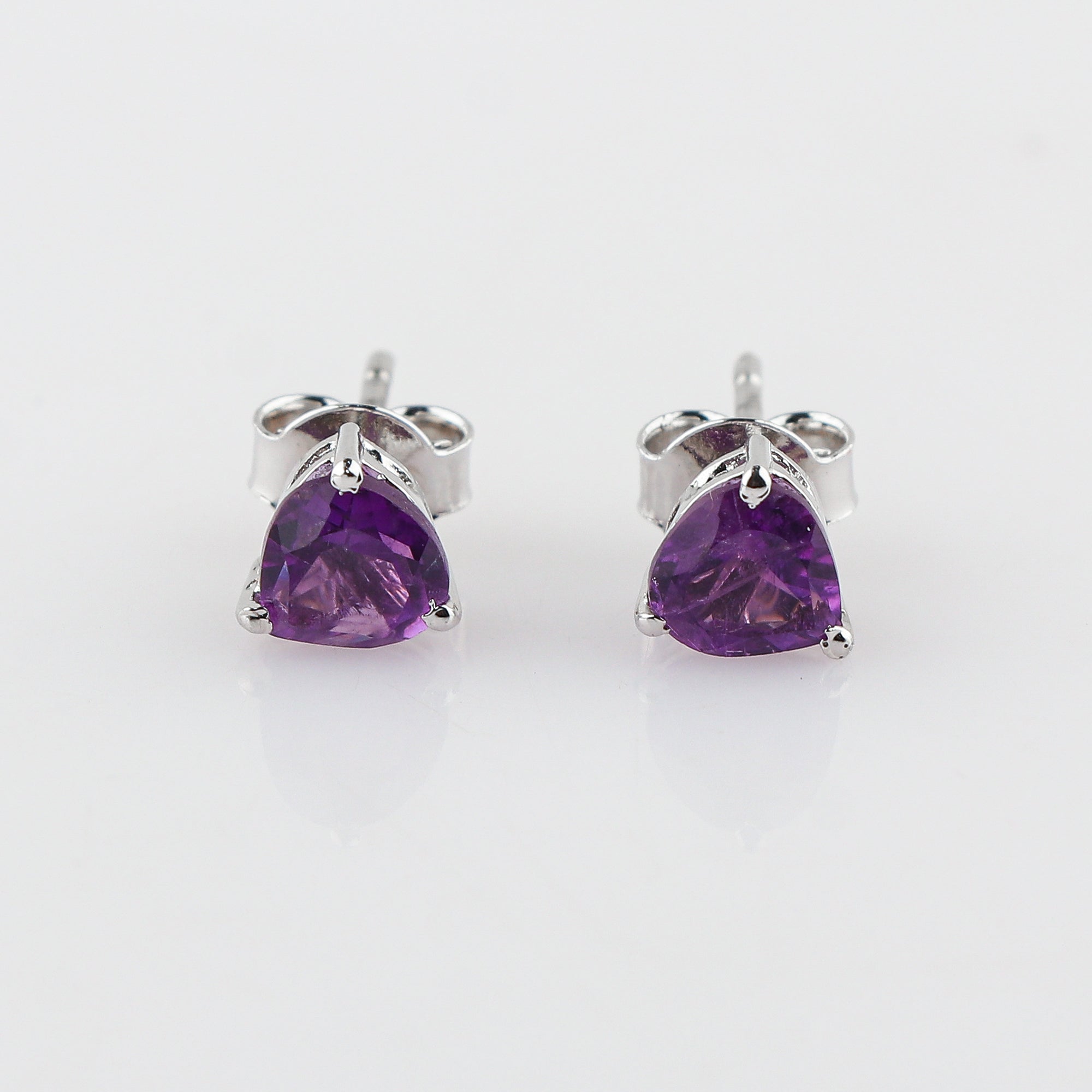 Natural Amethyst Heart-Shaped Stud Earrings – Brilliant Cut Gemstone
