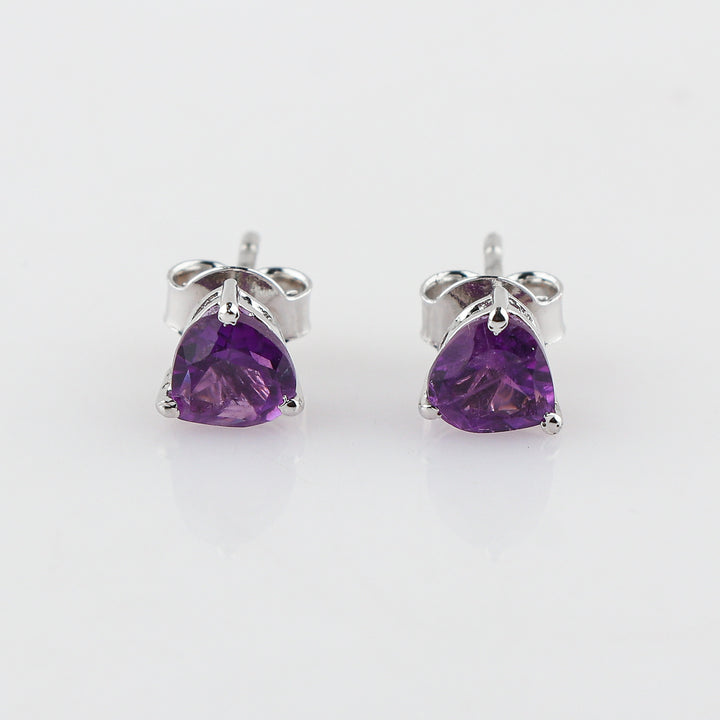Natural Amethyst Heart-Shaped Stud Earrings – Brilliant Cut Gemstone
